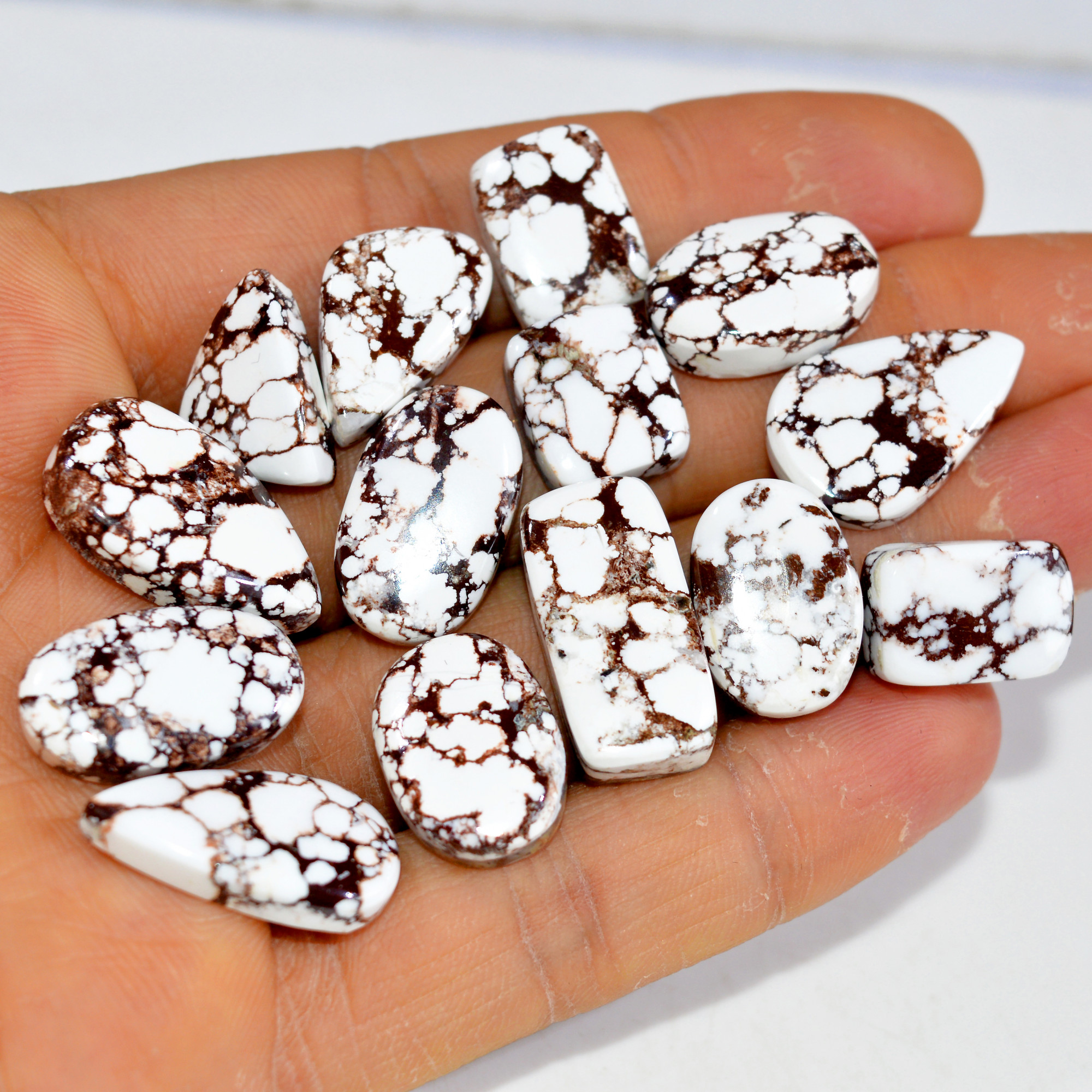 14Pcs 175Cts Natural Wild Horse Jasper Cabochon Gemstone Lot Mixed Shapes For Pendants Handmade Jewelry Supplies 20x9 15x10mm 15363