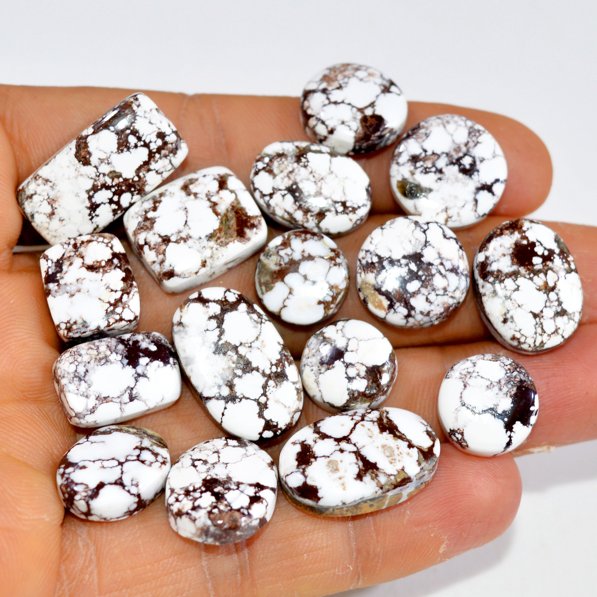 16Pcs 168Cts Natural Wild Horse Jasper Cabochon Gemstone Lot Mixed Shapes For Pendants Handmade Jewelry Supplies 20x10 10x10mm 15371