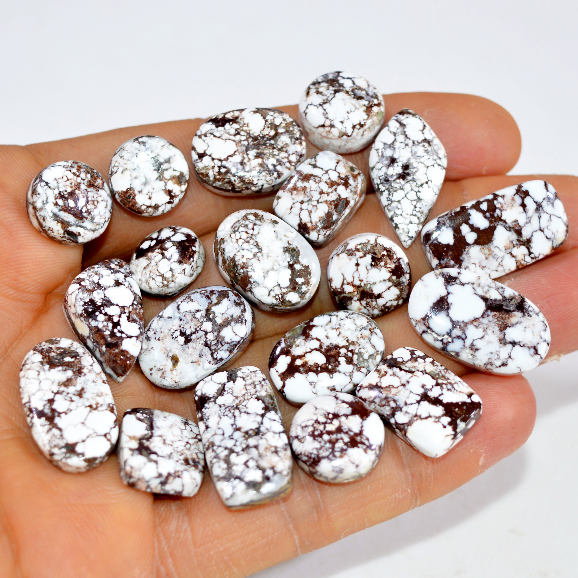 19Pcs 196Cts Natural Wild Horse Jasper Cabochon Gemstone Lot Mixed Shapes For Pendants Handmade Jewelry Supplies 20x10 10x10mm 15372