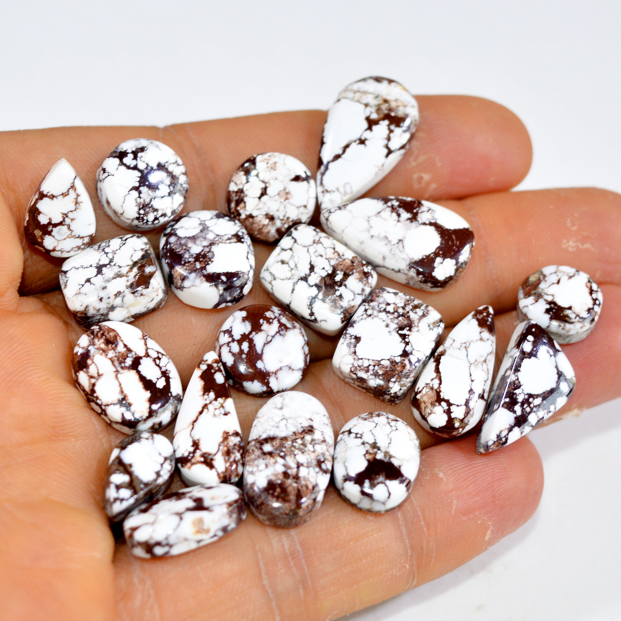 19Pcs 124Cts Natural Wild Horse Jasper Cabochon Gemstone Lot Mixed Shapes For Pendants Handmade Jewelry Supplies 20x10 10x5mm 15374