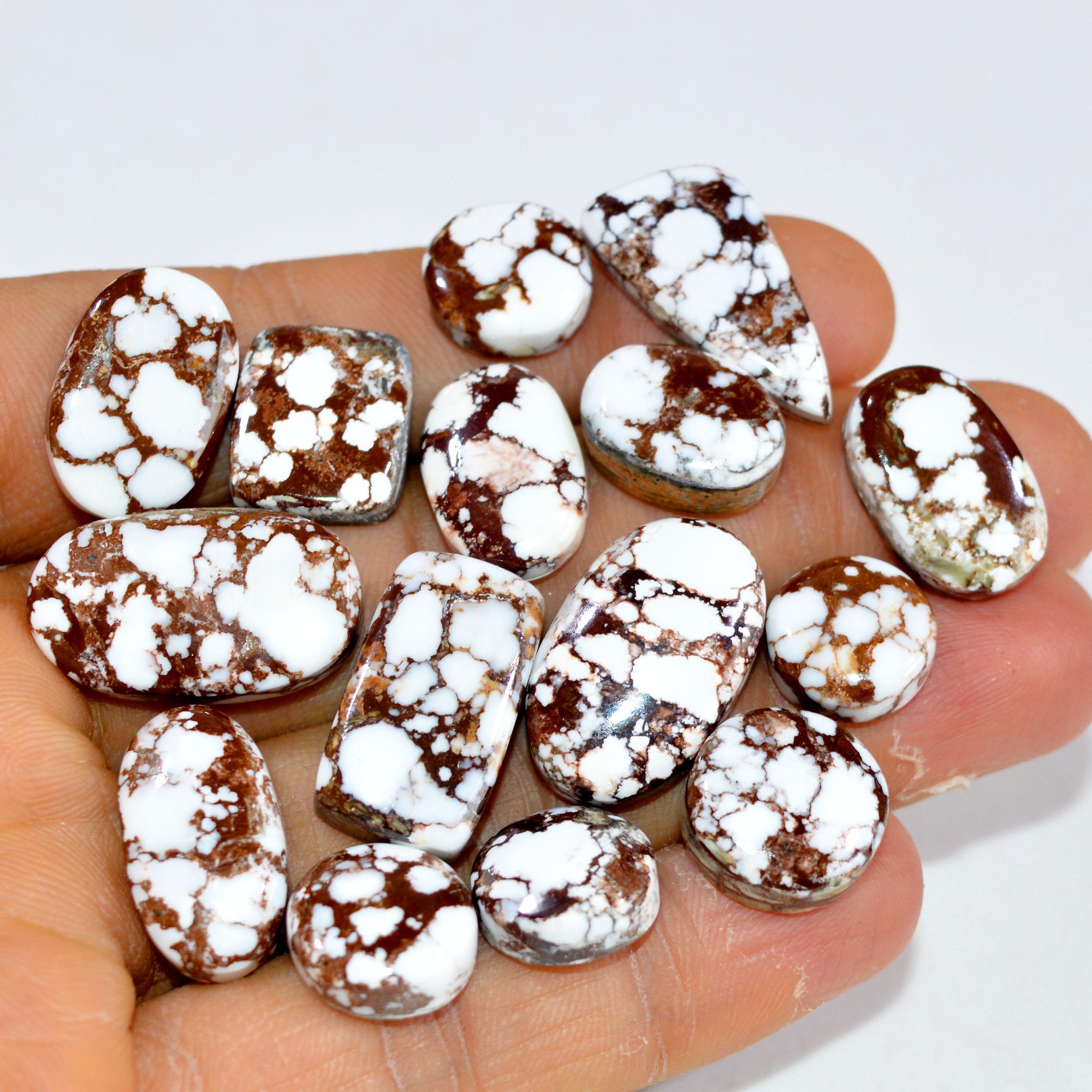 15Pcs 180Cts Natural Wild Horse Jasper Cabochon Gemstone Lot Mixed Shapes For Pendants Handmade Jewelry Supplies 22x12 10x10mm 15377