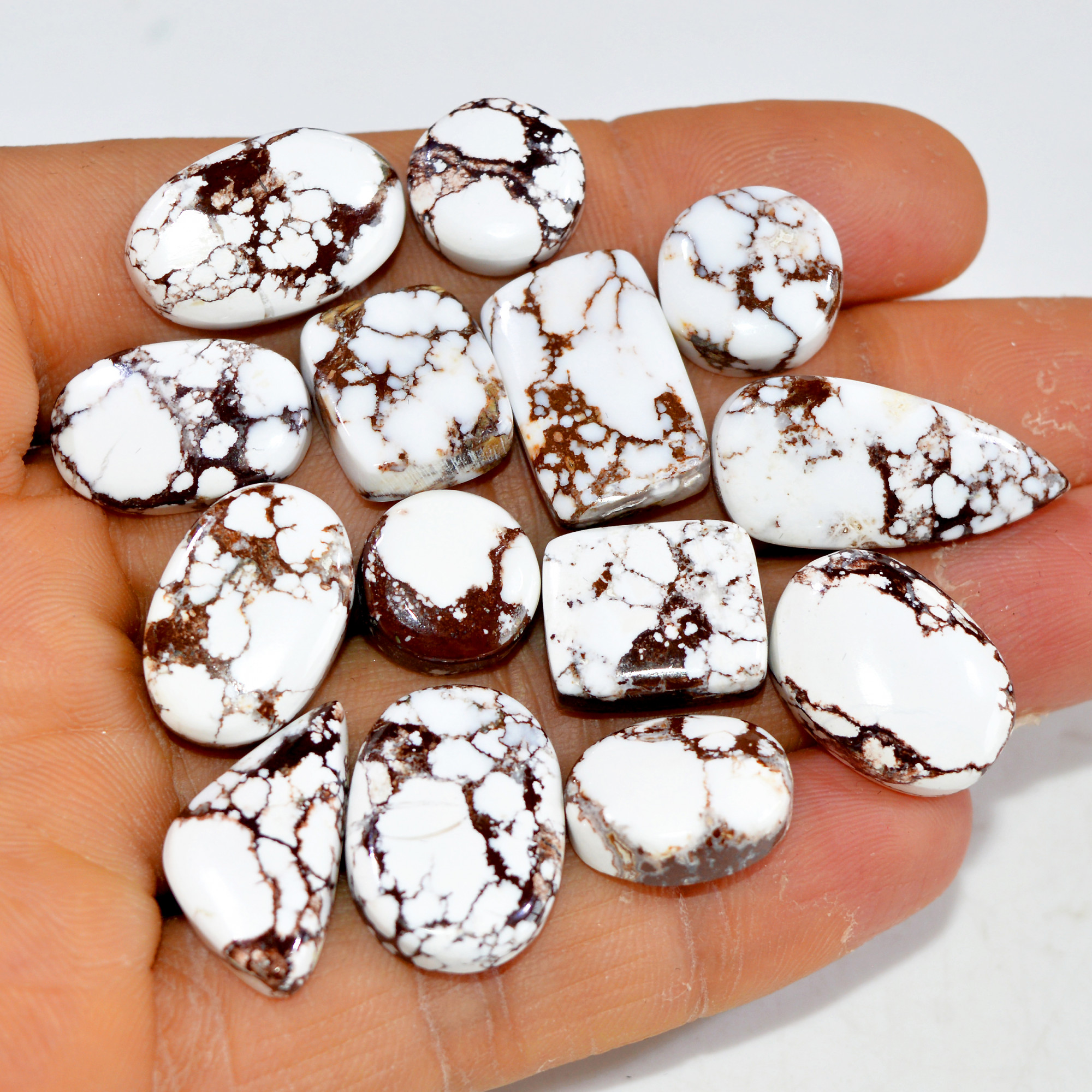 14Pcs 162Cts Natural Wild Horse Jasper Cabochon Gemstone Lot Mixed Shapes For Pendants Handmade Jewelry Supplies 24x10 10x10mm 15378