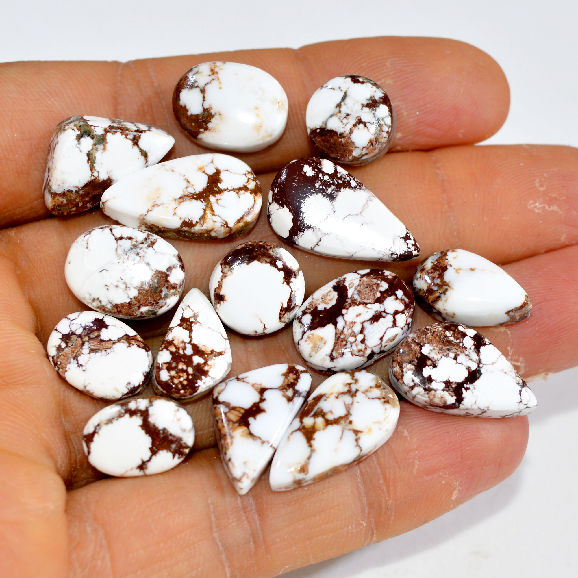 15Pcs 104Cts Natural Wild Horse Jasper Cabochon Gemstone Lot Mixed Shapes For Pendants Handmade Jewelry Supplies 20x10 10x7mm 15381