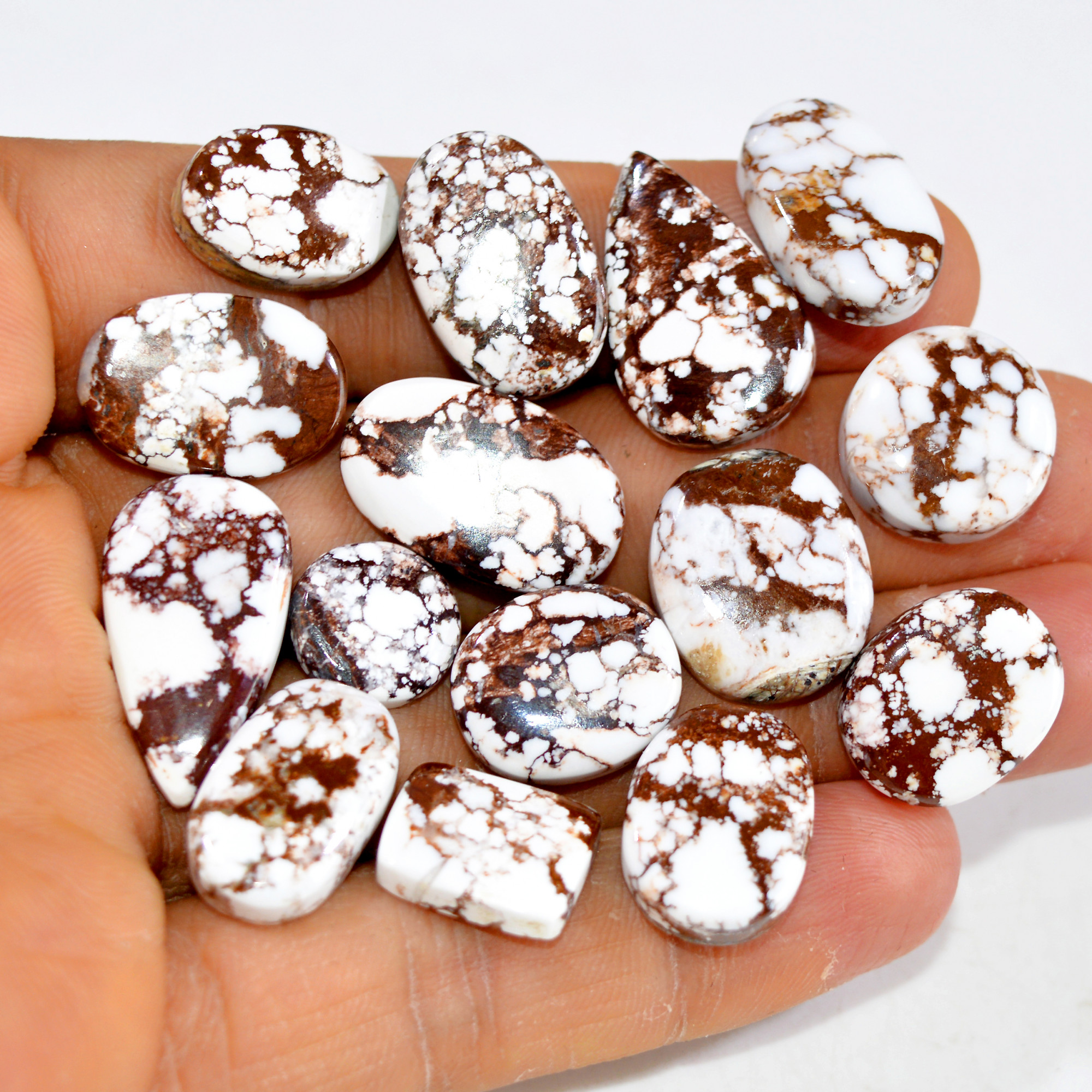 15Pcs 172Cts Natural Wild Horse Jasper Cabochon Gemstone Lot Mixed Shapes For Pendants Handmade Jewelry Supplies 22x10 10x10mm 15383