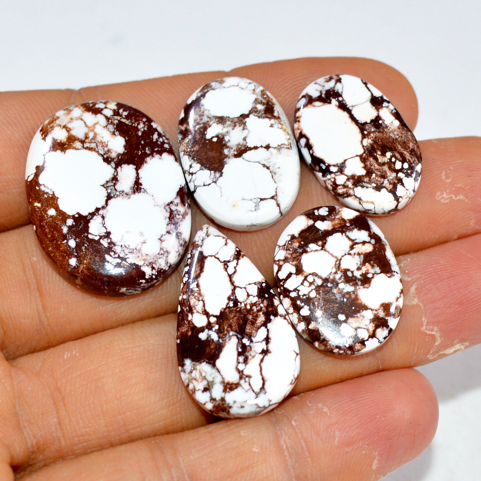 5Pcs 94Cts Natural Wild Horse Jasper Cabochon Gemstone Lot Mixed Shapes For Pendants Handmade Jewelry Supplies 26x20 20x15mm 15388
