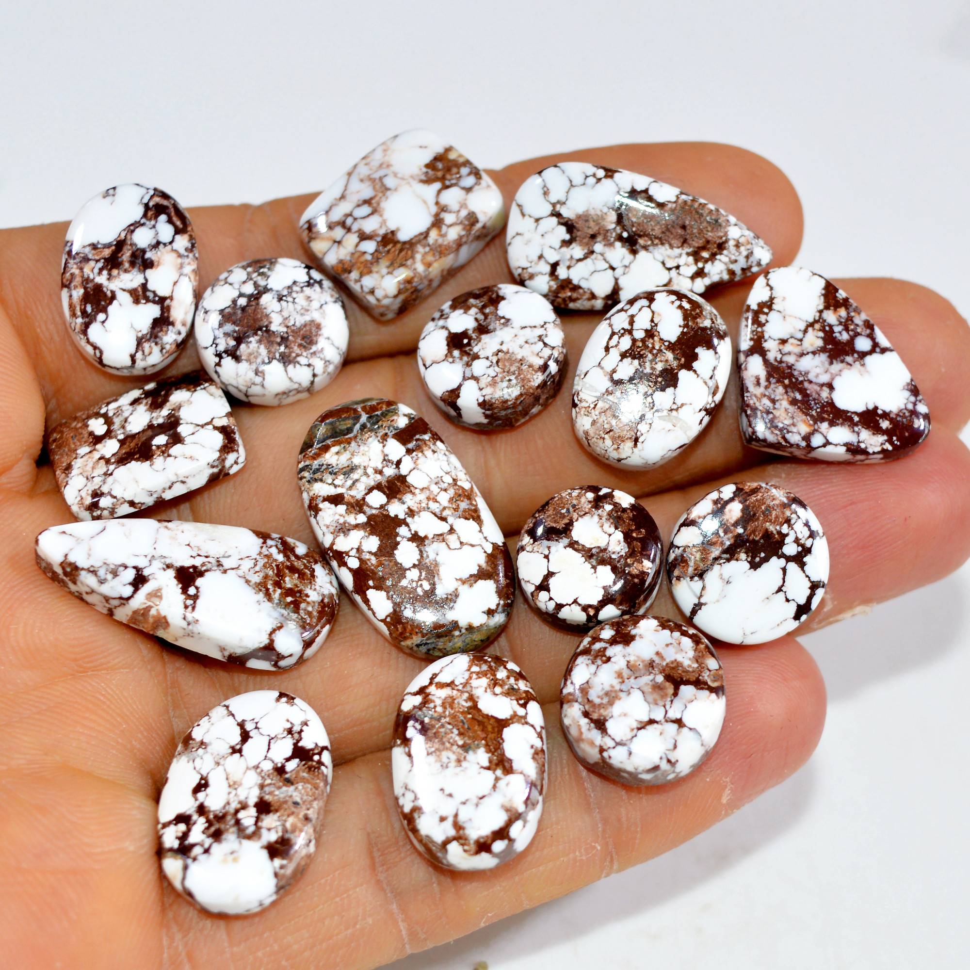 15Pcs 167Cts Natural Wild Horse Jasper Cabochon Gemstone Lot Mixed Shapes For Pendants Handmade Jewelry Supplies 25x10 10x10mm 15389