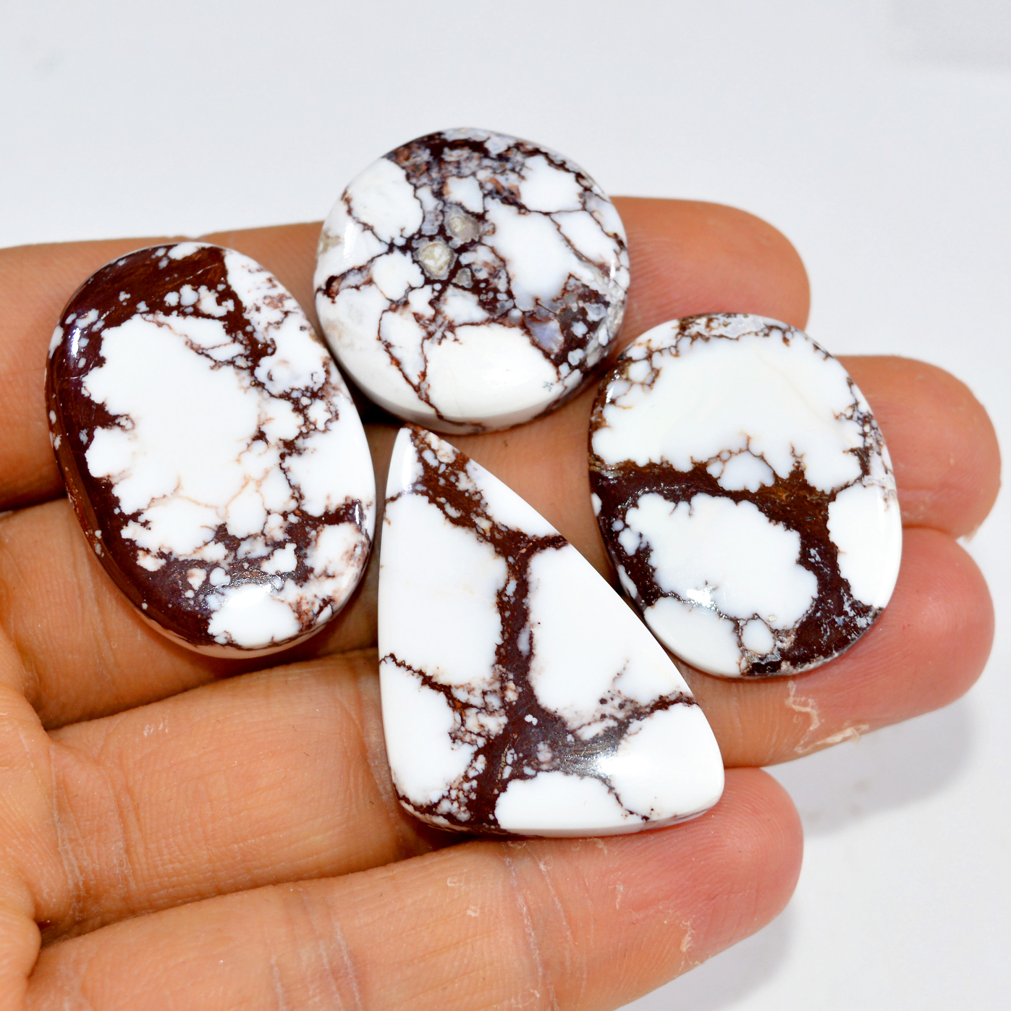 4Pcs 159Cts Natural Wild Horse Jasper Cabochon Gemstone Lot Mixed Shapes For Pendants Handmade Jewelry Supplies 35x20 23x23mm R-15390