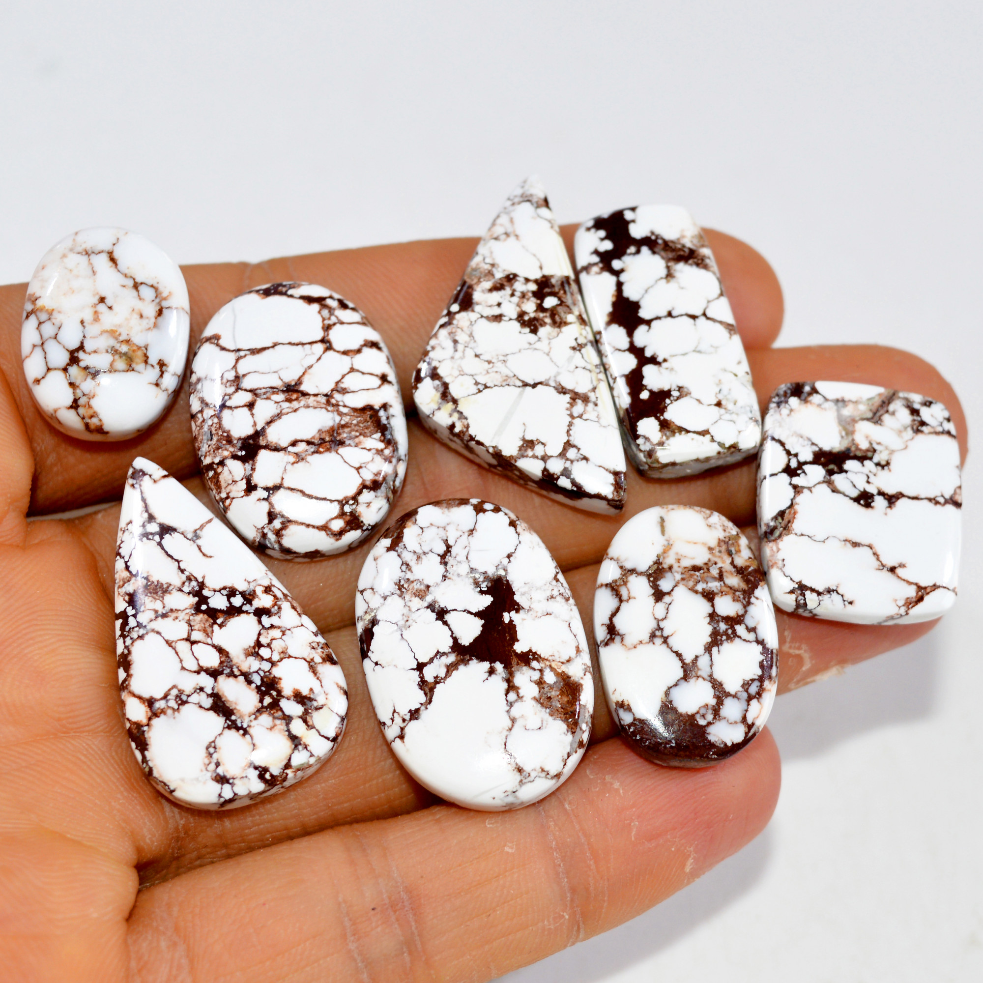 8Pcs 189Cts Natural Wild Horse Jasper Cabochon Gemstone Lot Mixed Shapes For Pendants Handmade Jewelry Supplies 31x17 17x12mm 15392