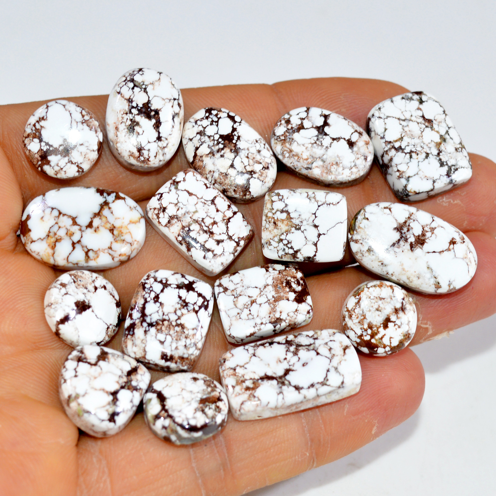 16Pcs 178Cts Natural Wild Horse Jasper Cabochon Gemstone Lot Mixed Shapes For Pendants Handmade Jewelry Supplies 20x10 10x10mm 15394