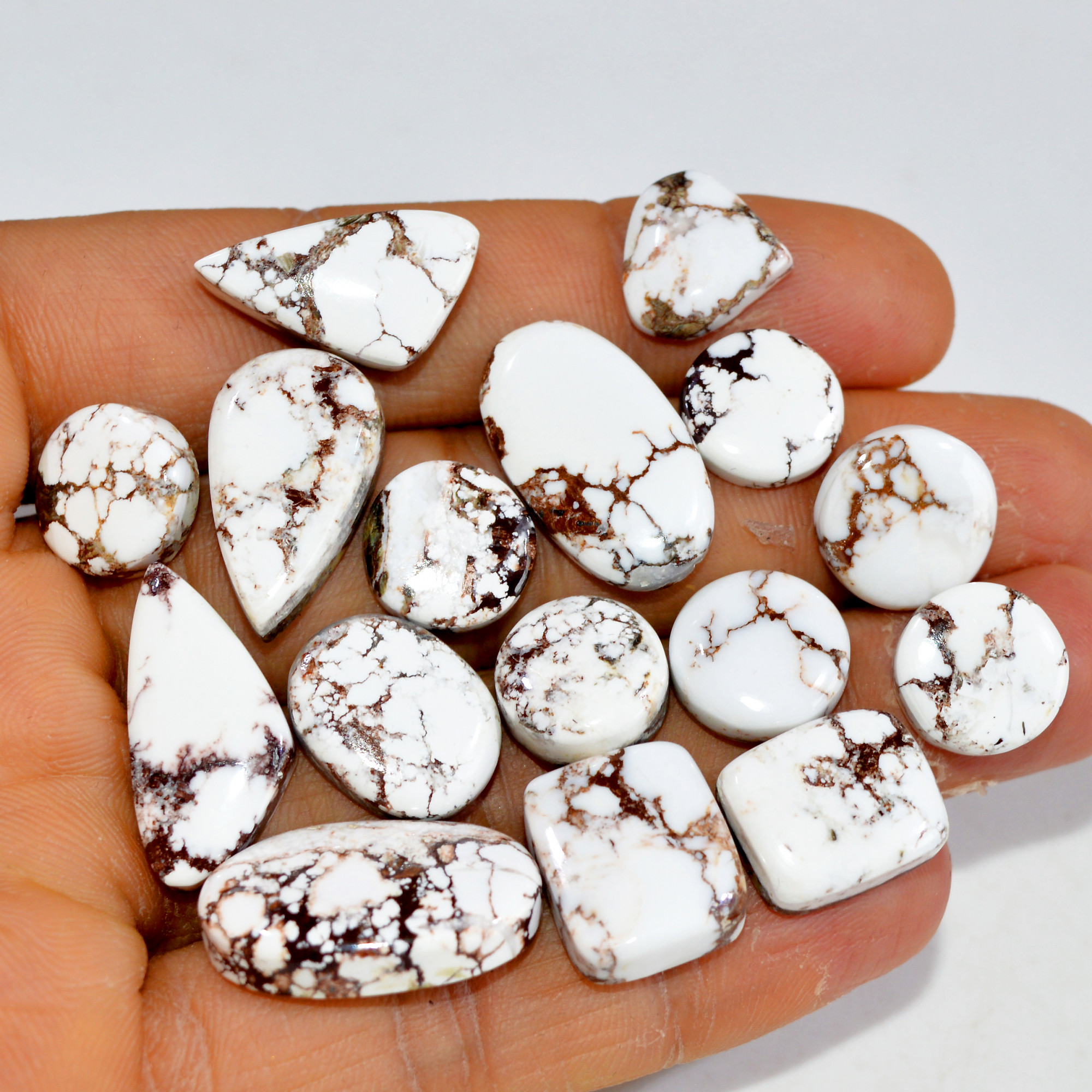 16Pcs 160Cts Natural Wild Horse Jasper Cabochon Gemstone Lot Mixed Shapes For Pendants Handmade Jewelry Supplies 22x12 11x11mm R-15397