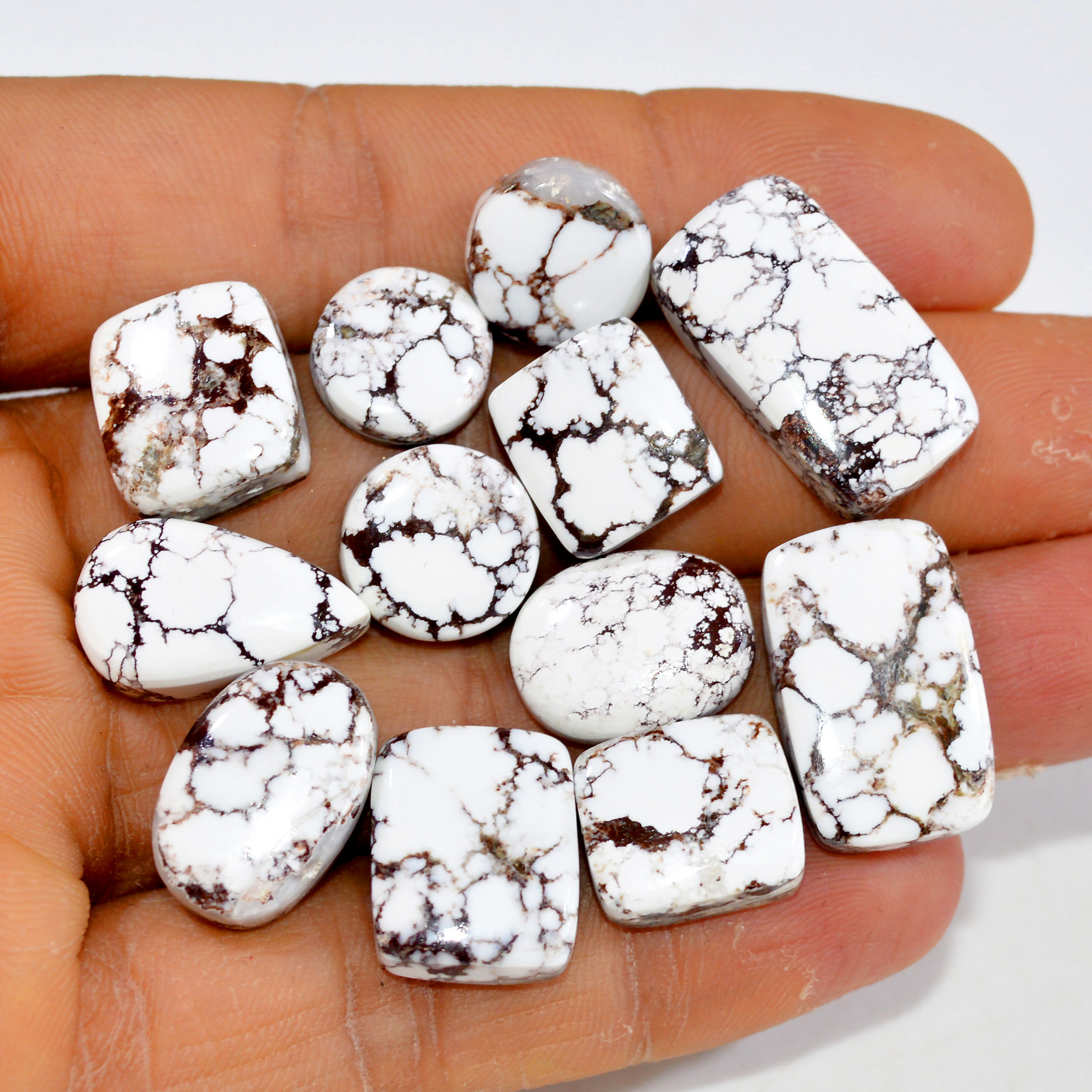 12Pcs 137Cts Natural Wild Horse Jasper Cabochon Gemstone Lot Mixed Shapes For Pendants Handmade Jewelry Supplies 20x10 10x10mm 15399