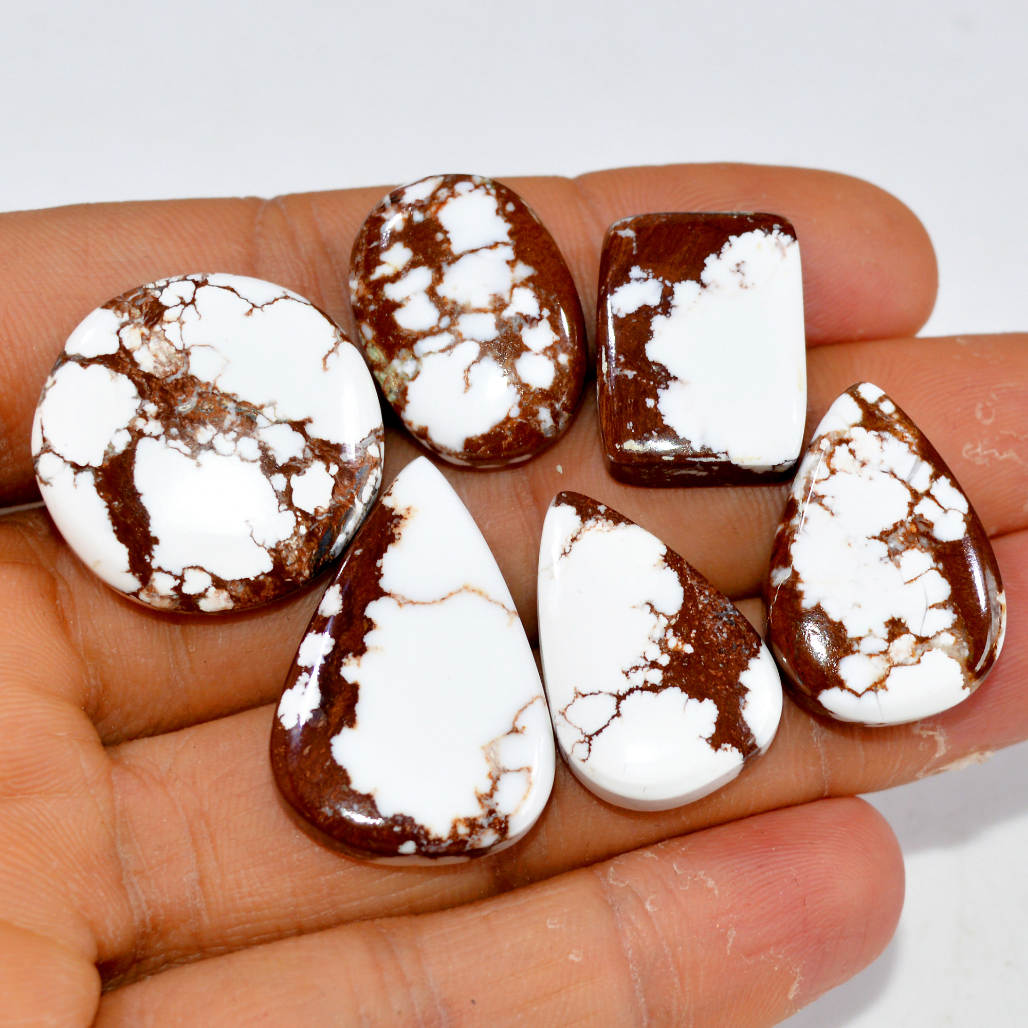 6Pcs 137Cts Natural Wild Horse Jasper Cabochon Gemstone Lot Mixed Shapes For Pendants Handmade Jewelry Supplies 27x17 18x13mm 15401
