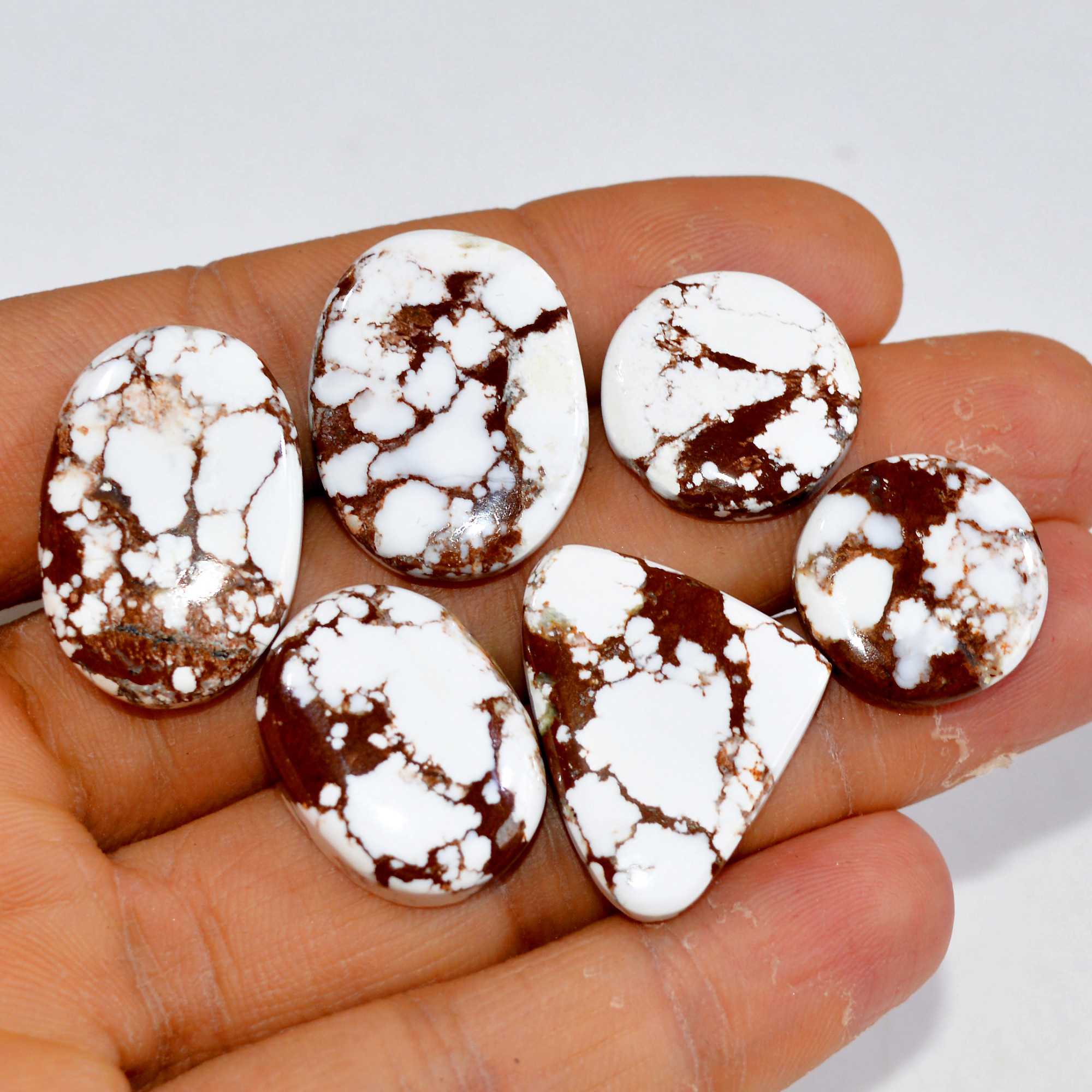 6Pcs 110Cts Natural Wild Horse Jasper Cabochon Gemstone Lot Mixed Shapes For Pendants Handmade Jewelry Supplies 25x19 15x15mm 15402