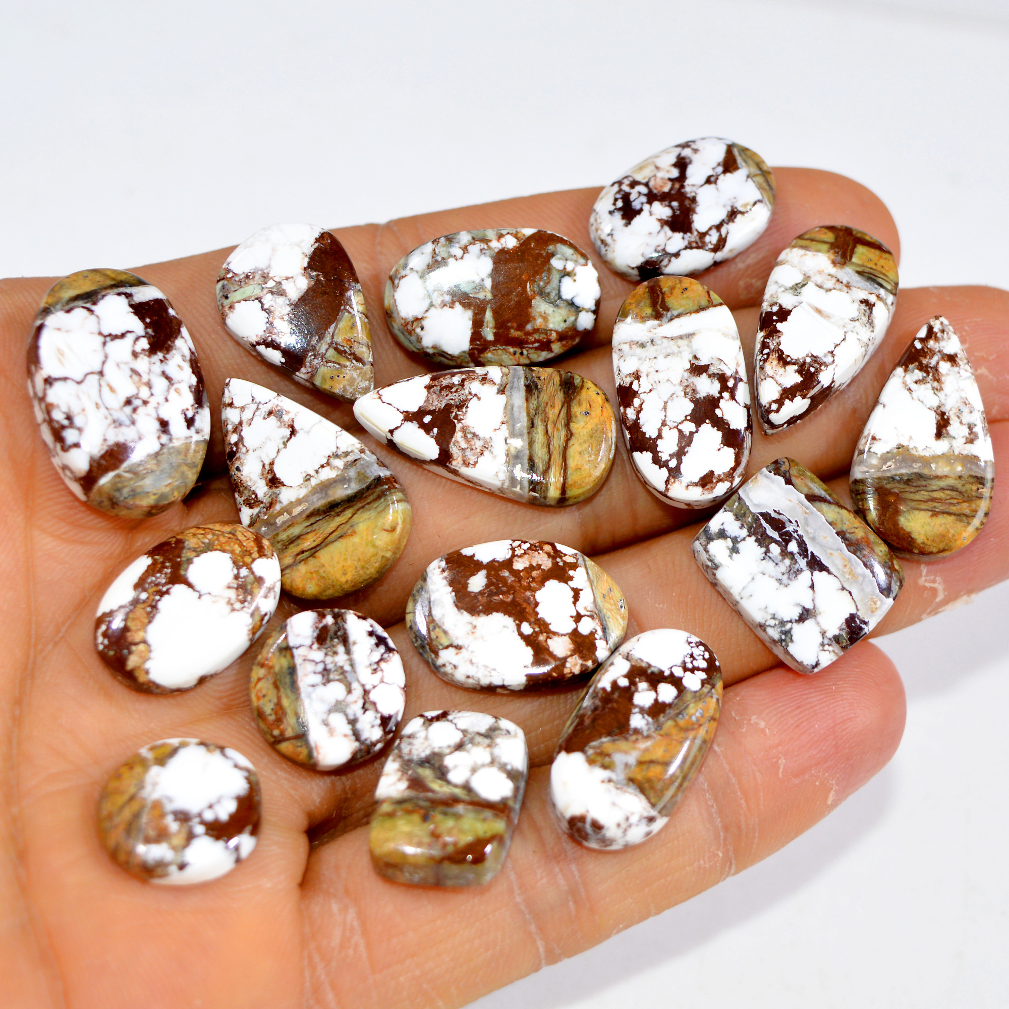 16Pcs 177Cts Natural Wild Horse Jasper Cabochon Gemstone Lot Mixed Shapes For Pendants Handmade Jewelry Supplies 21x14 12x12mm 15403