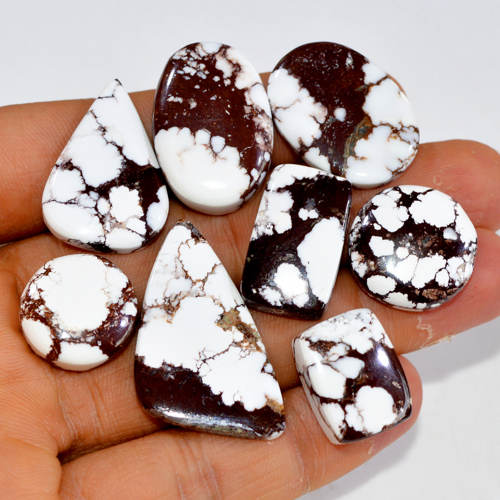 8Pcs 186Cts Natural Wild Horse Jasper Cabochon Gemstone Lot Mixed Shapes For Pendants Handmade Jewelry Supplies 35x19 16x12mm R-15404