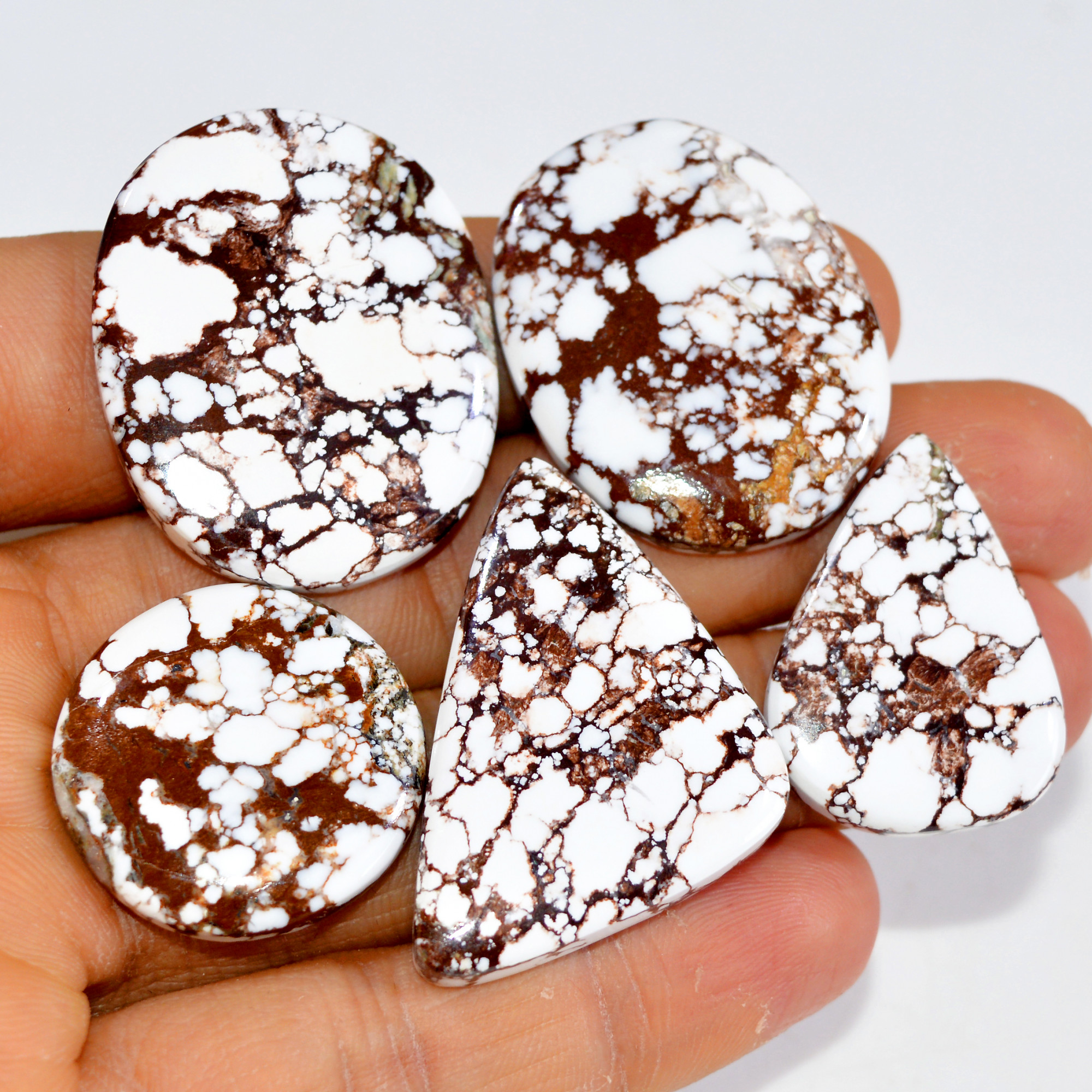 5Pcs 203Cts Natural Wild Horse Jasper Cabochon Gemstone Lot Mixed Shapes For Pendants Handmade Jewelry Supplies 36x24 29x20mm 15406