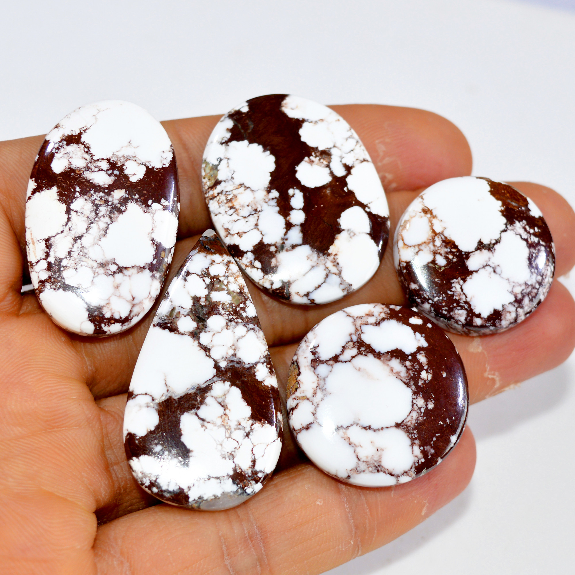 5Pcs 186Cts Natural Wild Horse Jasper Cabochon Gemstone Lot Mixed Shapes For Pendants Handmade Jewelry Supplies 39x20 22x22mm 15407