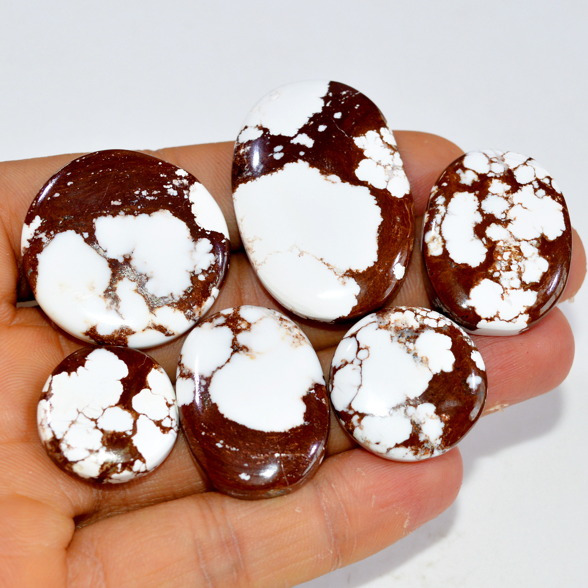 6Pcs 231Cts Natural Wild Horse Jasper Cabochon Gemstone Lot Mixed Shapes For Pendants Handmade Jewelry Supplies 40x25 17x17mm 15408