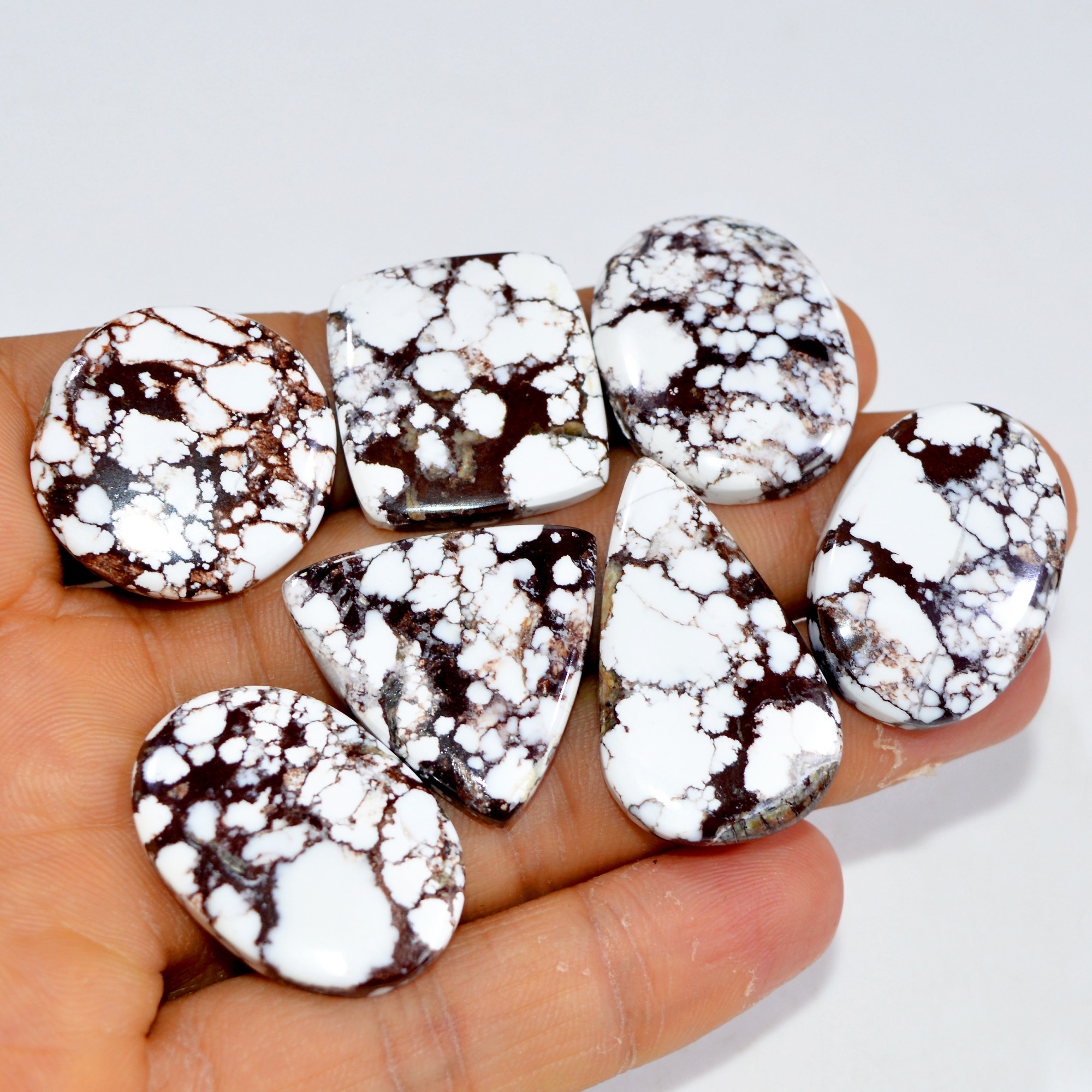 7Pcs 198Cts Natural Wild Horse Jasper Cabochon Gemstone Lot Mixed Shapes For Pendants Handmade Jewelry Supplies 27x17 22x20mm 15409