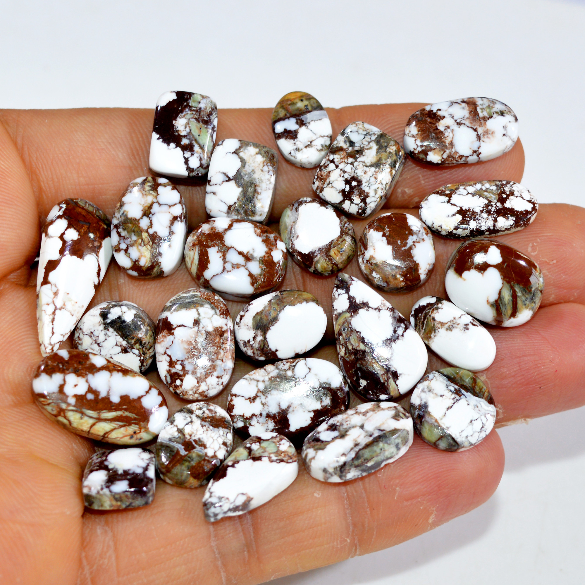 24Pcs 152Cts Natural Wild Horse Jasper Cabochon Gemstone Lot Mixed Shapes For Pendants Handmade Jewelry Supplies 22x9 10x6mm R-15412