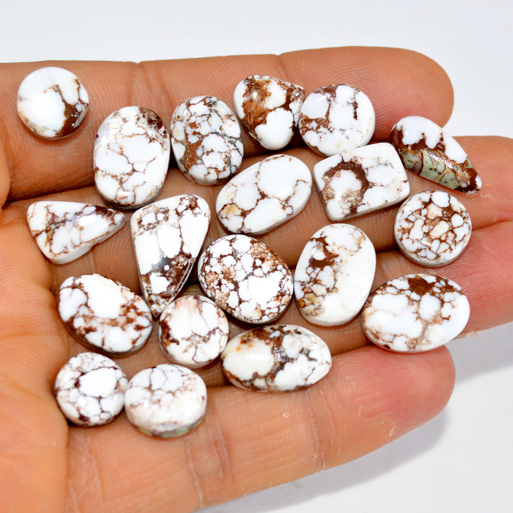 19Pcs 125Cts Natural Wild Horse Jasper Cabochon Gemstone Lot Mixed Shapes For Pendants Handmade Jewelry Supplies 19x10 9x9mm 15415