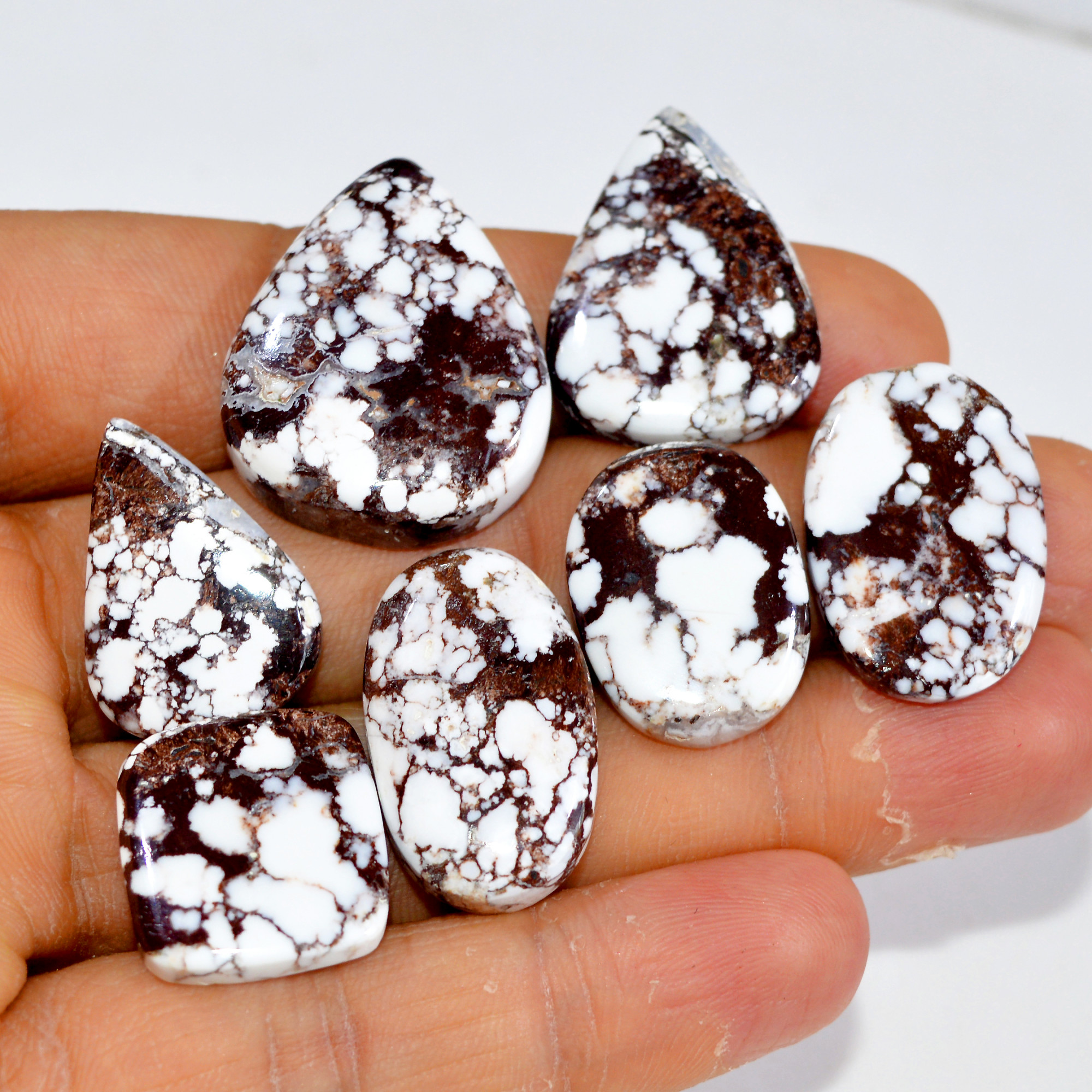 7Pcs 160Cts Natural Wild Horse Jasper Cabochon Gemstone Lot Mixed Shapes For Pendants Handmade Jewelry Supplies 29x21 17x15mm 15418