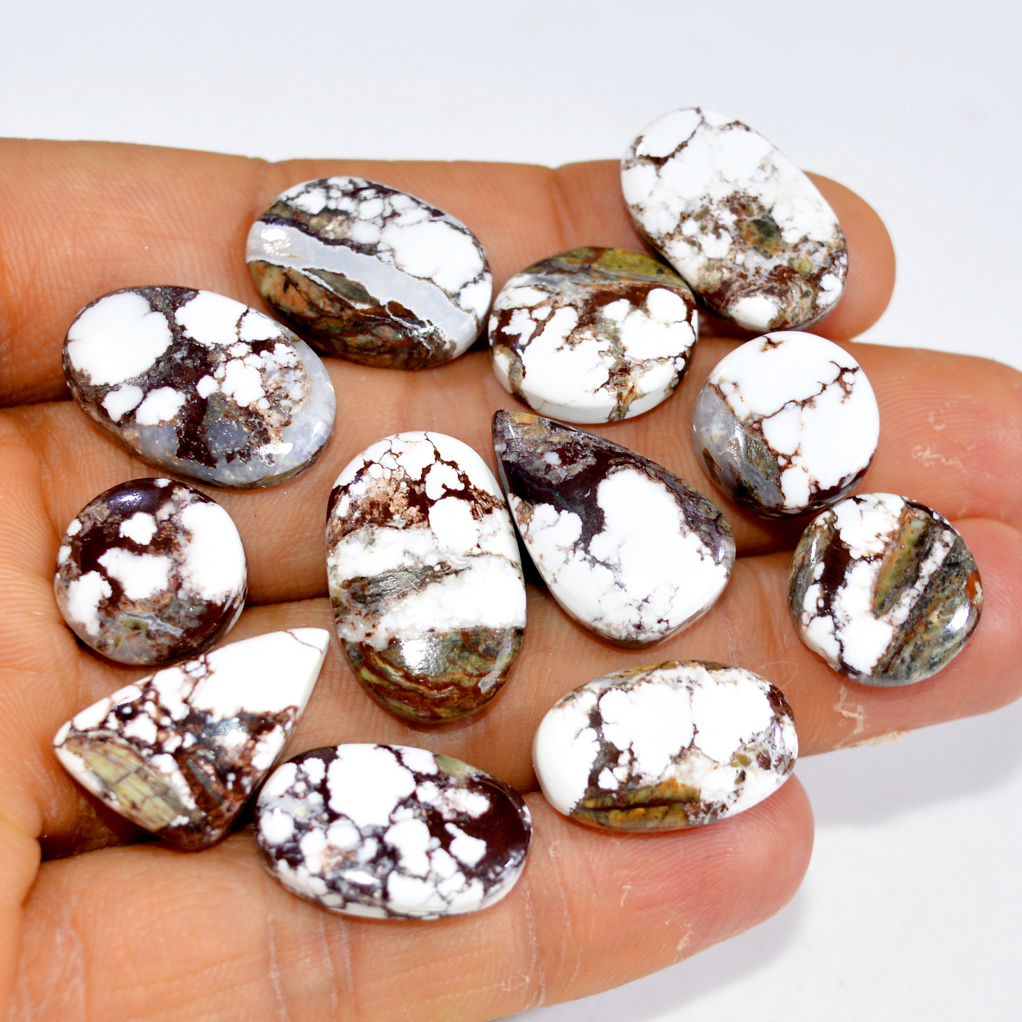 12Pcs 132Cts Natural Wild Horse Jasper Cabochon Gemstone Lot Mixed Shapes For Pendants Handmade Jewelry Supplies 20x12 11x11mm R-15419