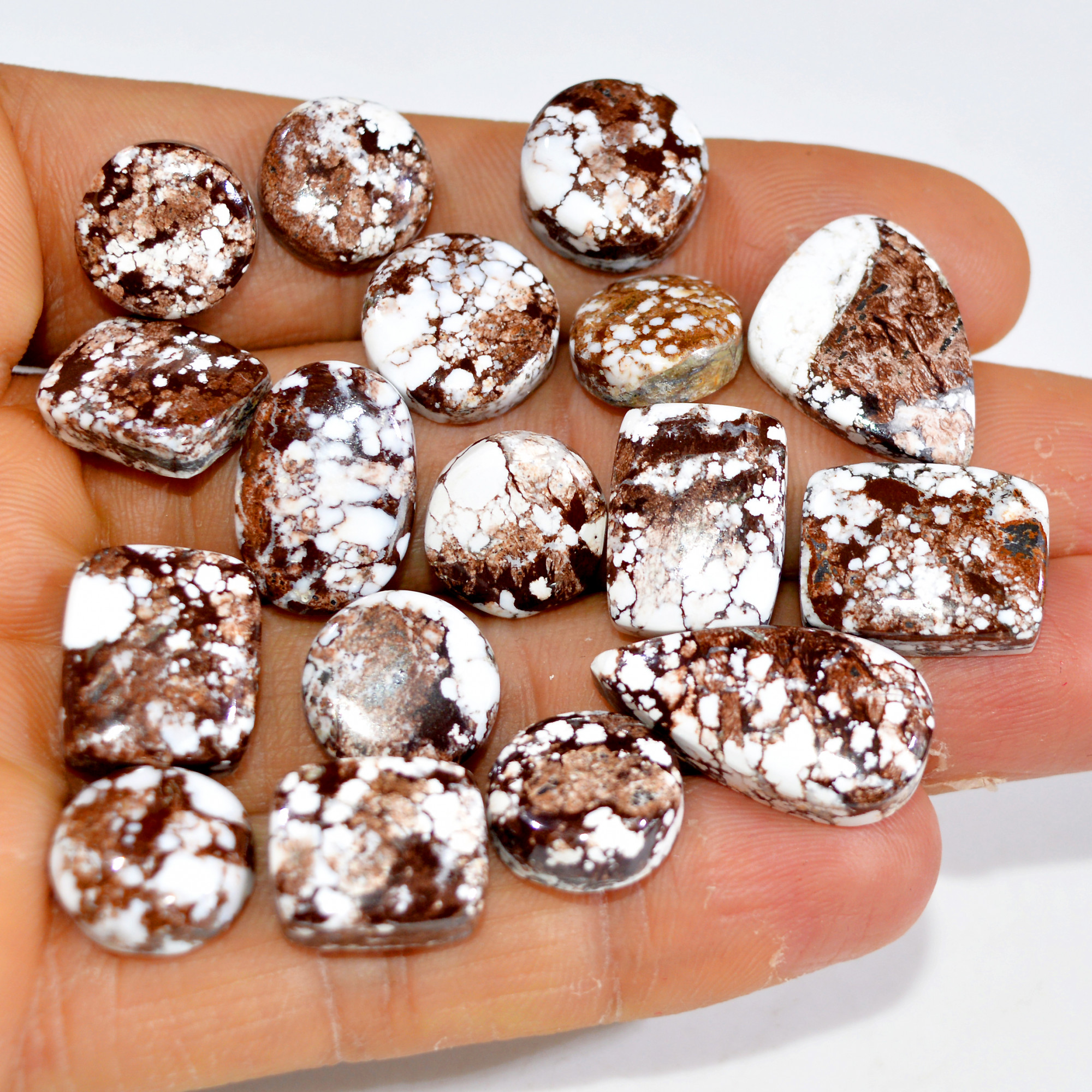 17Pcs 168Cts Natural Wild Horse Jasper Cabochon Gemstone Lot Mixed Shapes For Pendants Handmade Jewelry Supplies 21x10 10x10mm 15420