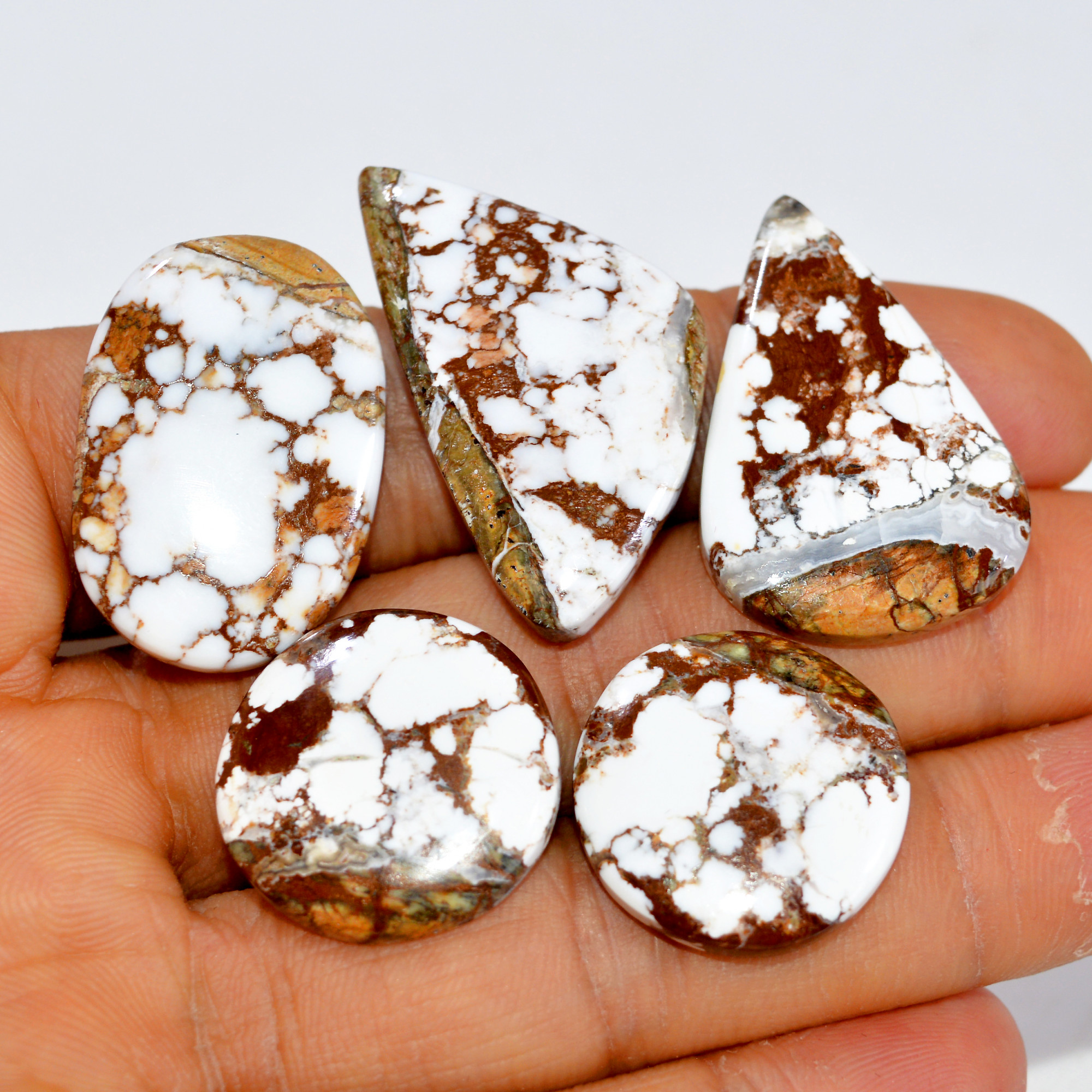 5Pcs 130Cts Natural Wild Horse Jasper Cabochon Gemstone Lot Mixed Shapes For Pendants Handmade Jewelry Supplies 35x19 20x20mm 15422