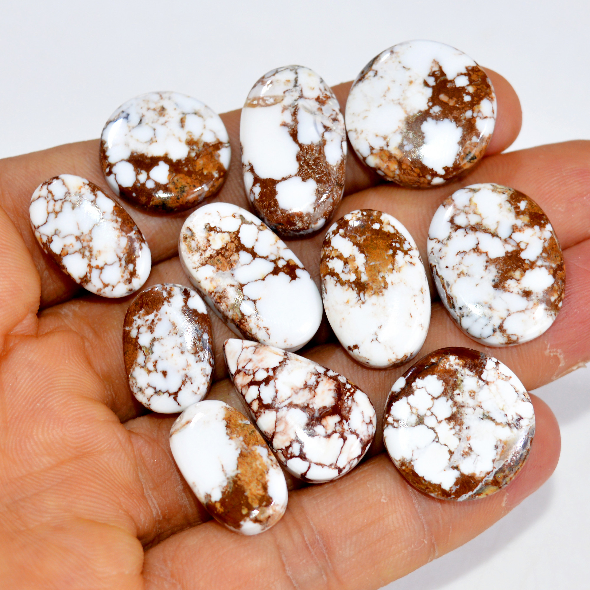 11Pcs 167Cts Natural Wild Horse Jasper Cabochon Gemstone Lot Mixed Shapes For Pendants Handmade Jewelry Supplies 22x12 15x10mm 15423