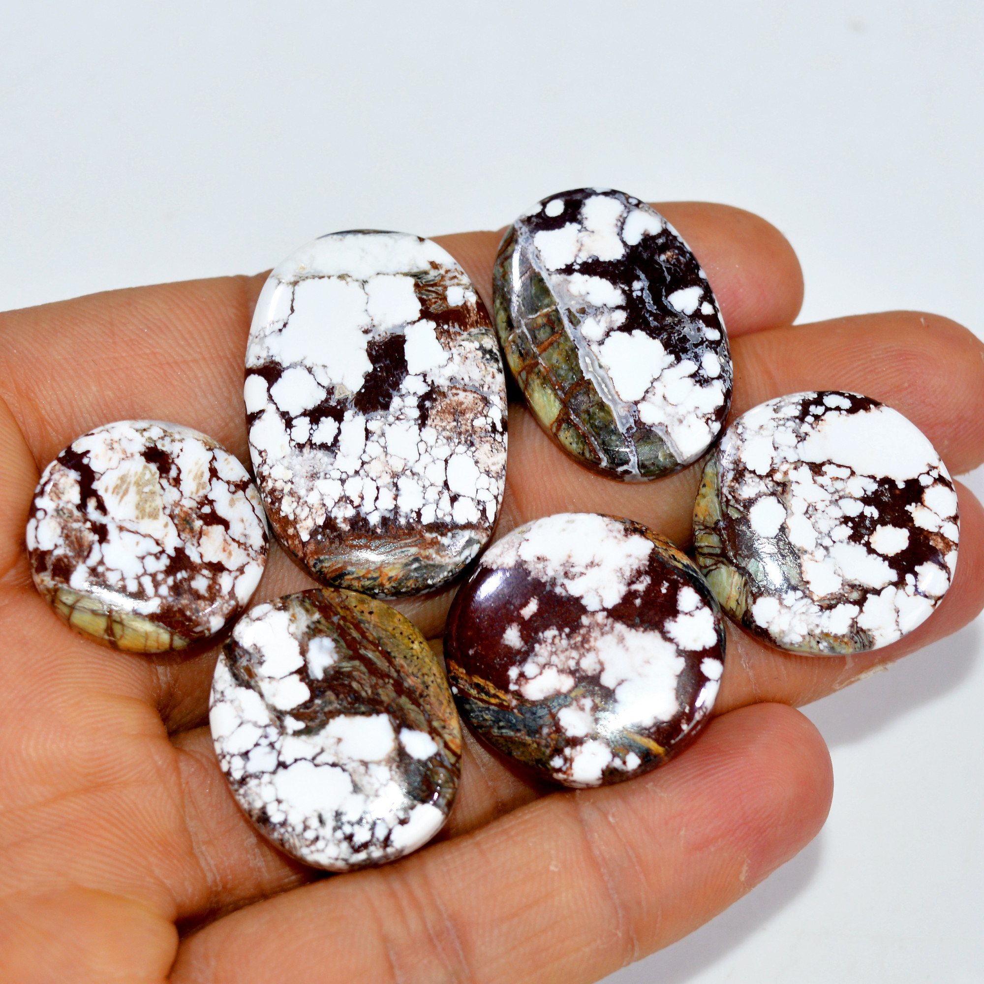 6Pcs 153Cts Natural Wild Horse Jasper Cabochon Gemstone Lot Mixed Shapes For Pendants Handmade Jewelry Supplies 32x20 19x19mm 15424