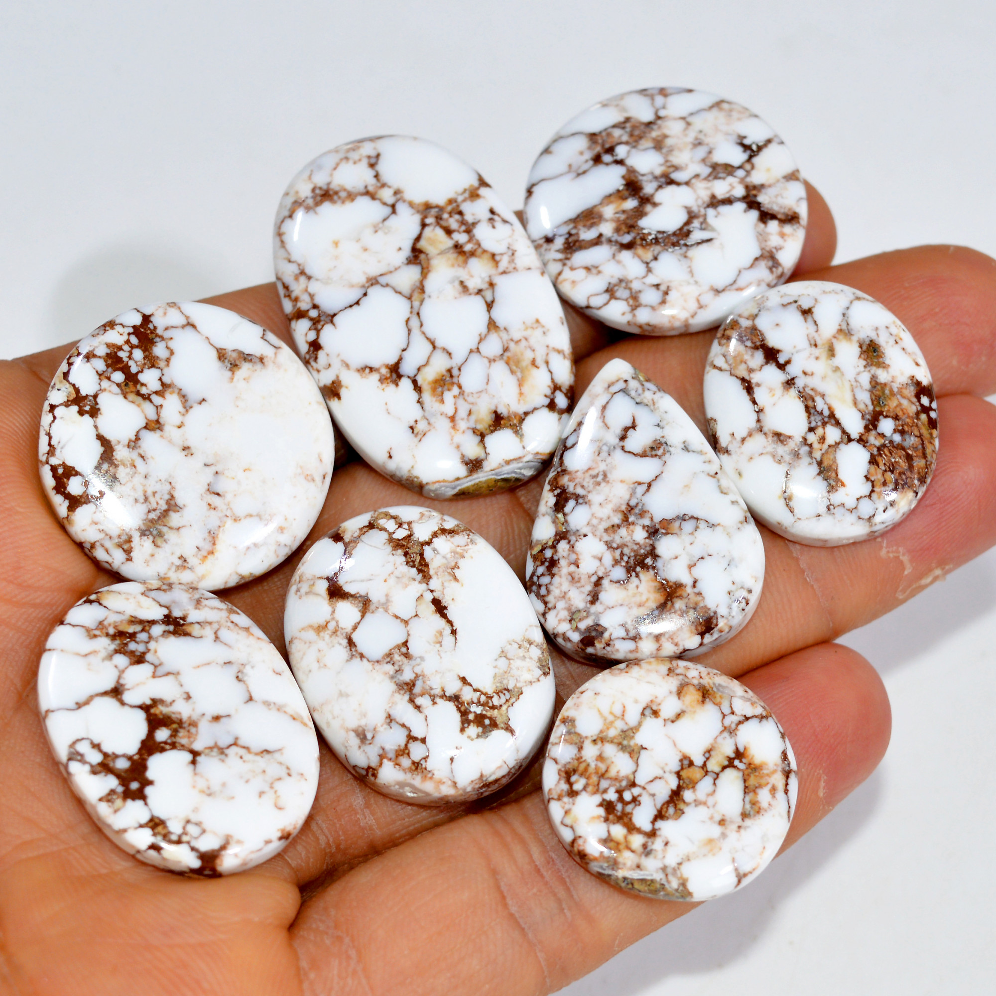 8Pcs 258Cts Natural Wild Horse Jasper Cabochon Gemstone Lot Mixed Shapes For Pendants Handmade Jewelry Supplies 37x22 20x20mm 15426