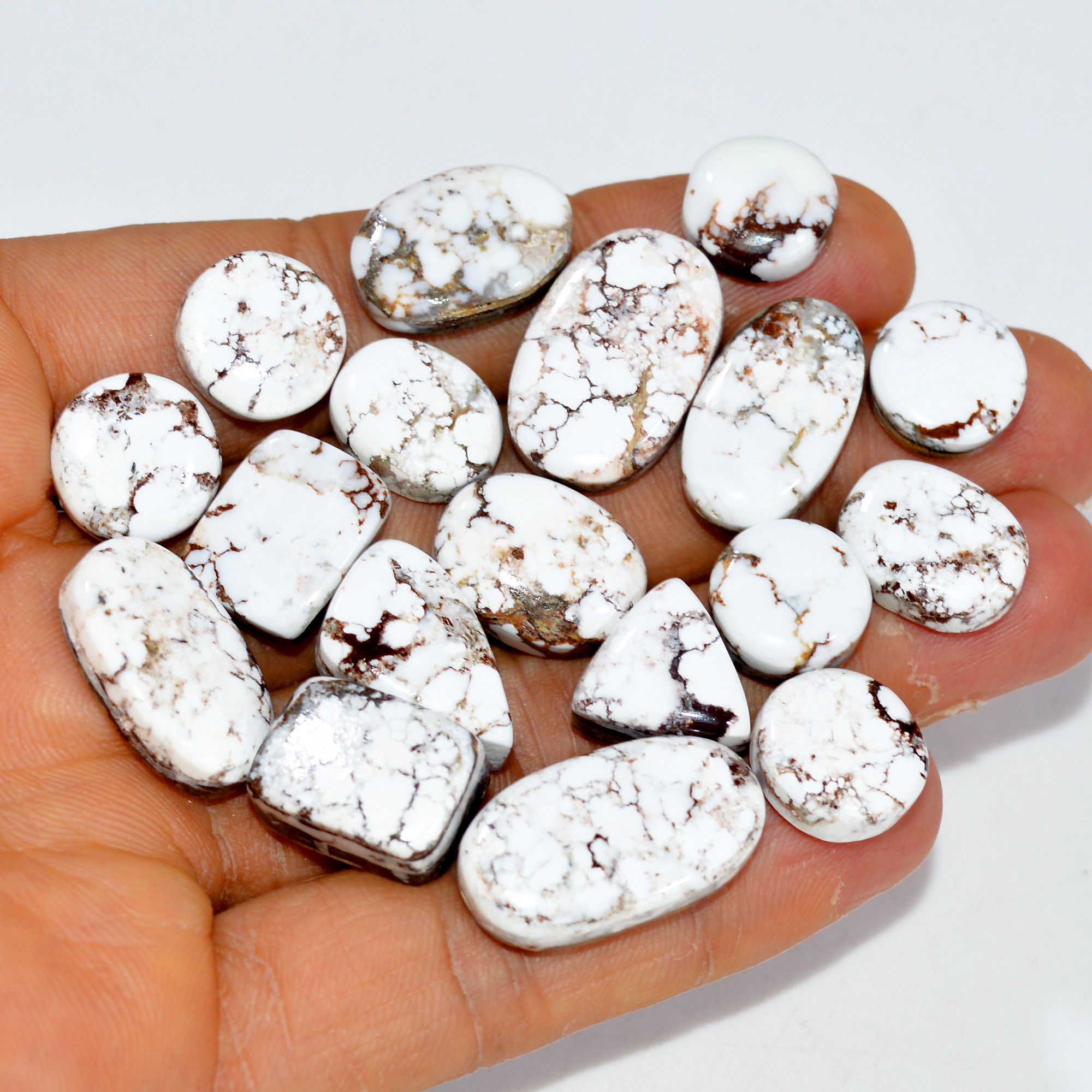 18Pcs 192Cts Natural Wild Horse Jasper Cabochon Gemstone Lot Mixed Shapes For Pendants Handmade Jewelry Supplies 21x11 14x10mm 15427