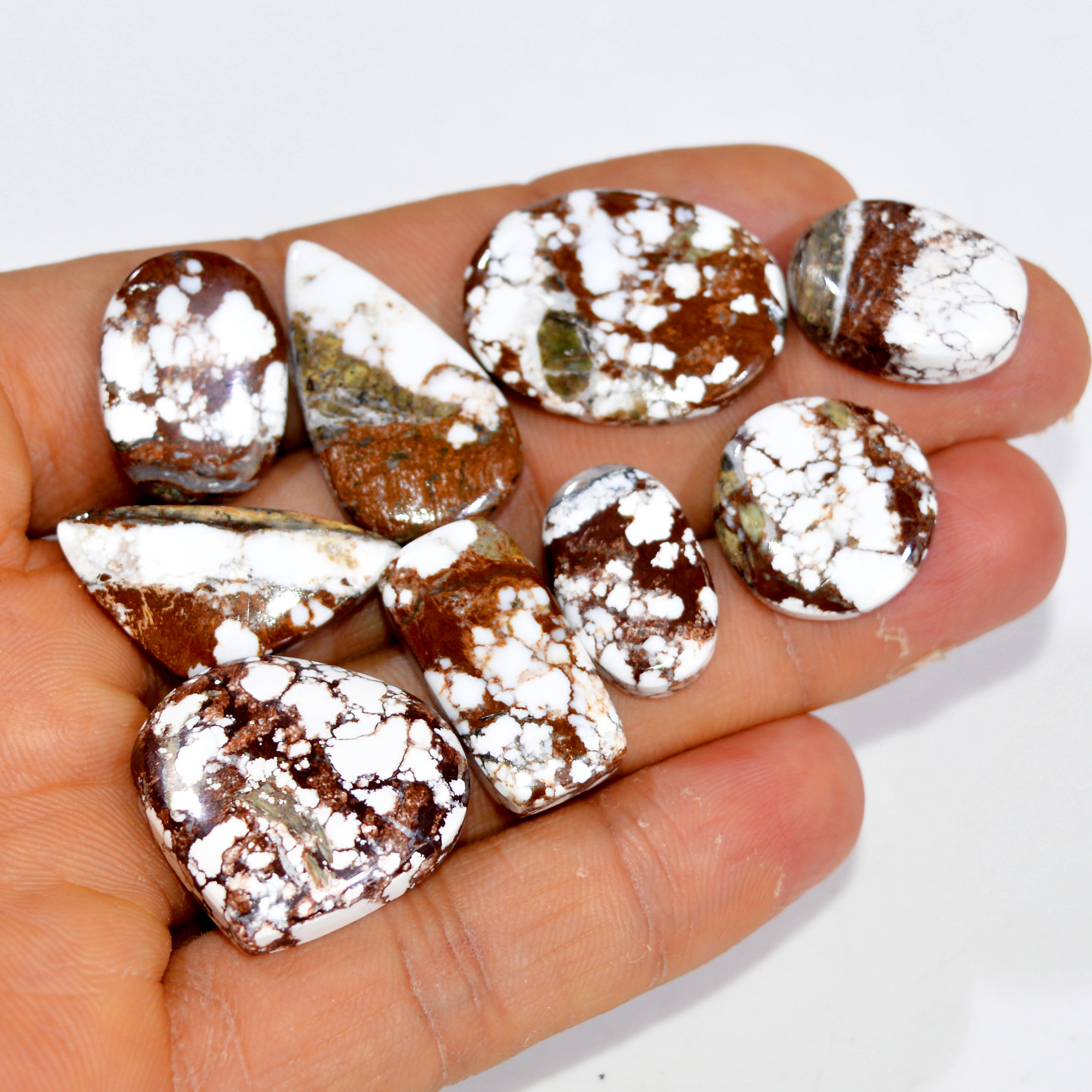 8Pcs 149Cts Natural Wild Horse Jasper Cabochon Gemstone Lot Mixed Shapes For Pendants Handmade Jewelry Supplies 25x18 16x10mm R-15430