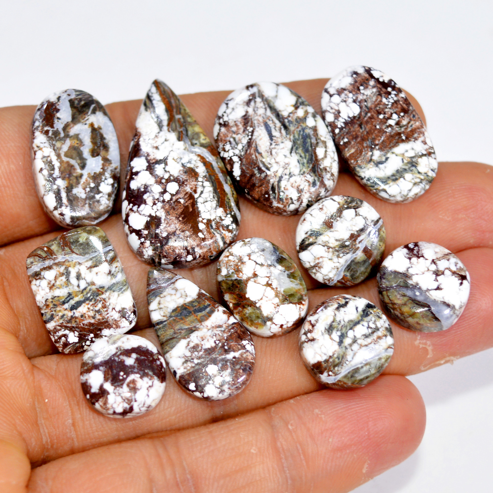 11Pcs 124Cts Natural Wild Horse Jasper Cabochon Gemstone Lot Mixed Shapes For Pendants Handmade Jewelry Supplies 30x15 14x10mm 15432