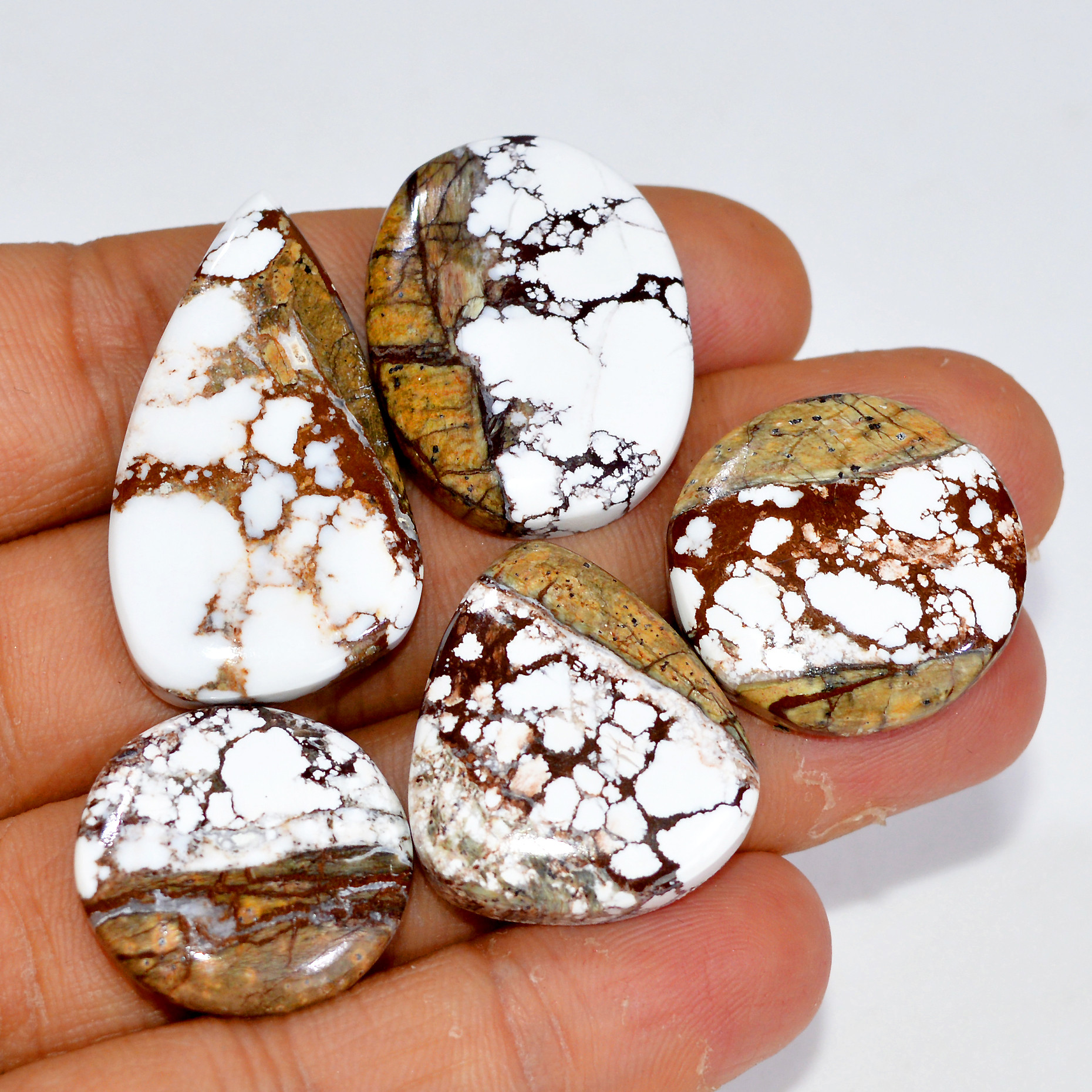5Pcs 139Cts Natural Wild Horse Jasper Cabochon Gemstone Lot Mixed Shapes For Pendants Handmade Jewelry Supplies 34x18 20x20mm R-15433
