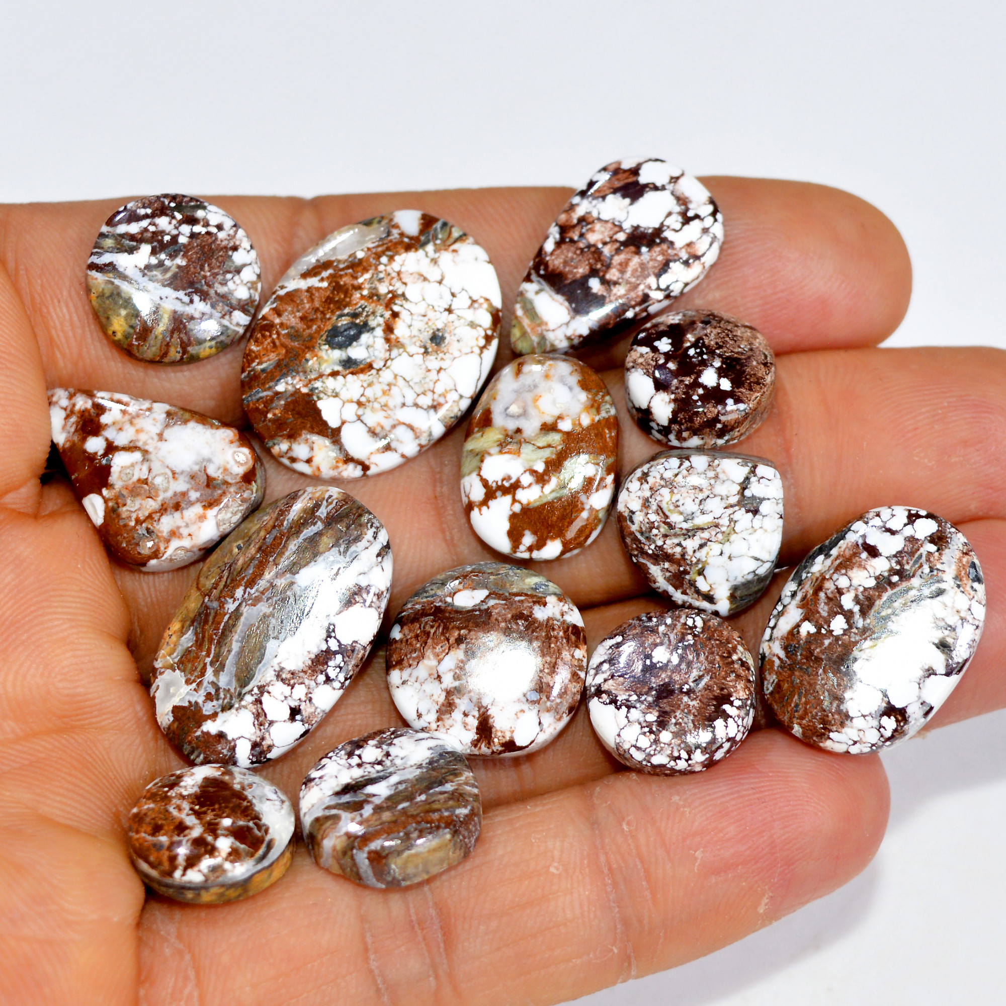 13Pcs 125Cts Natural Wild Horse Jasper Cabochon Gemstone Lot Mixed Shapes For Pendants Handmade Jewelry Supplies 22x16 10x10mm R-15434