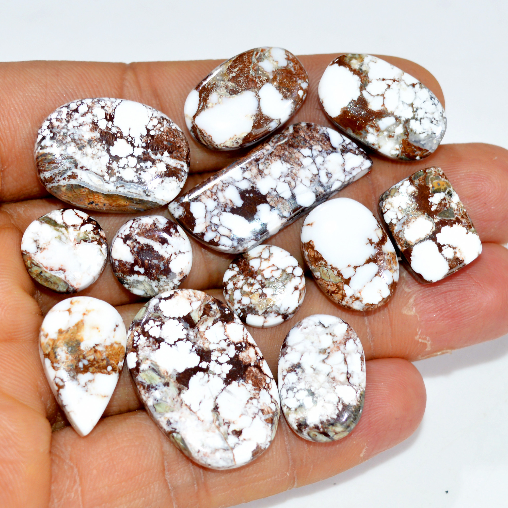 12Pcs 147Cts Natural Wild Horse Jasper Cabochon Gemstone Lot Mixed Shapes For Pendants Handmade Jewelry Supplies 26x17 10x10mm 15439