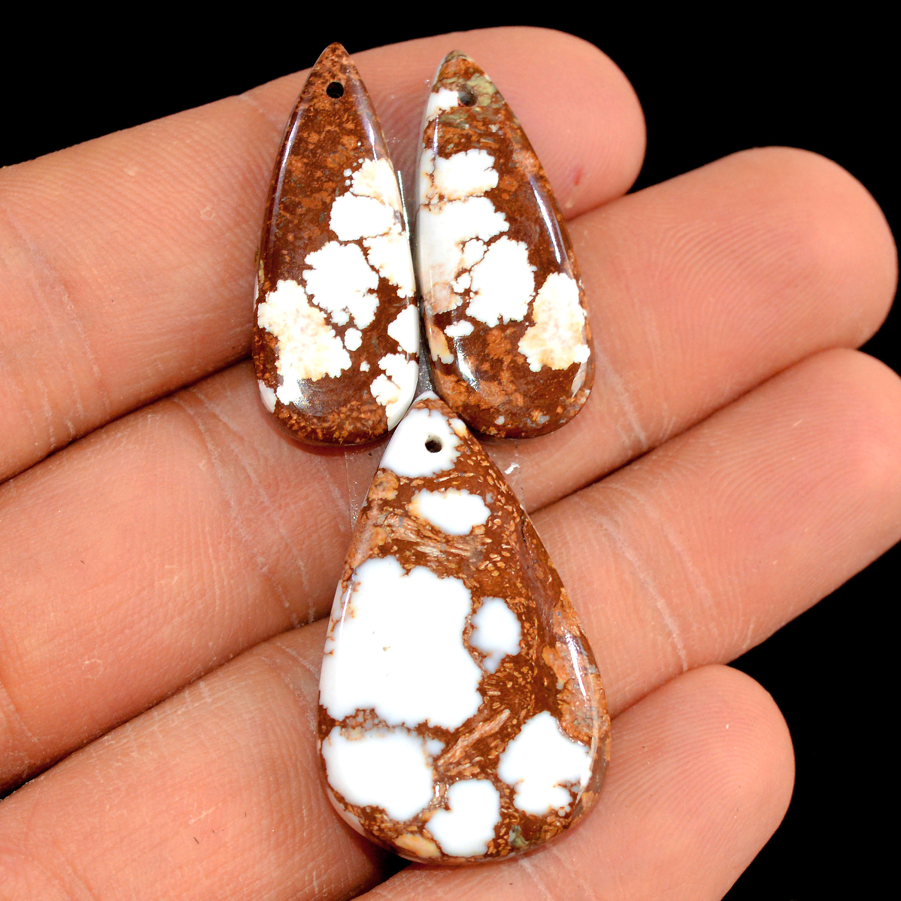 1 Set 54 Cts Natural Wild Horse Magnesite 3 Pcs Set Front Drill For Matching Semi-Precious Gemstone For Earring and Pendant Making 15486