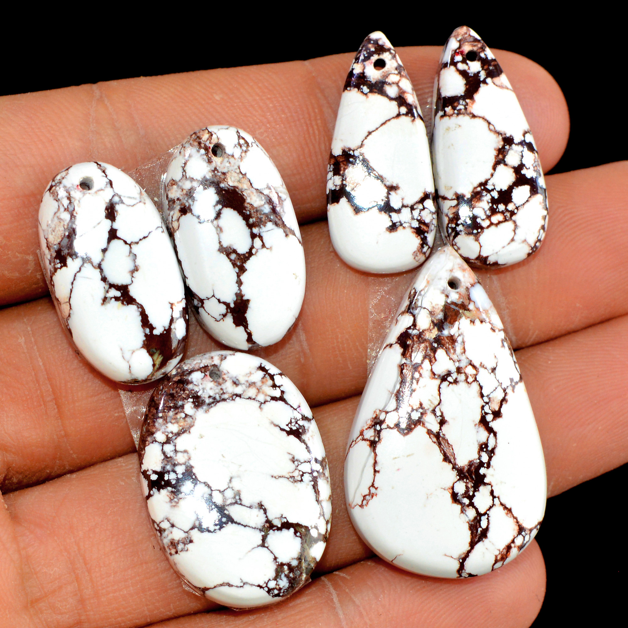 2 Set 112 Cts Natural Wild Horse Magnesite 3 Pcs Set Front Drill For Matching Semi-Precious Gemstone For Earring and Pendant Making 15487