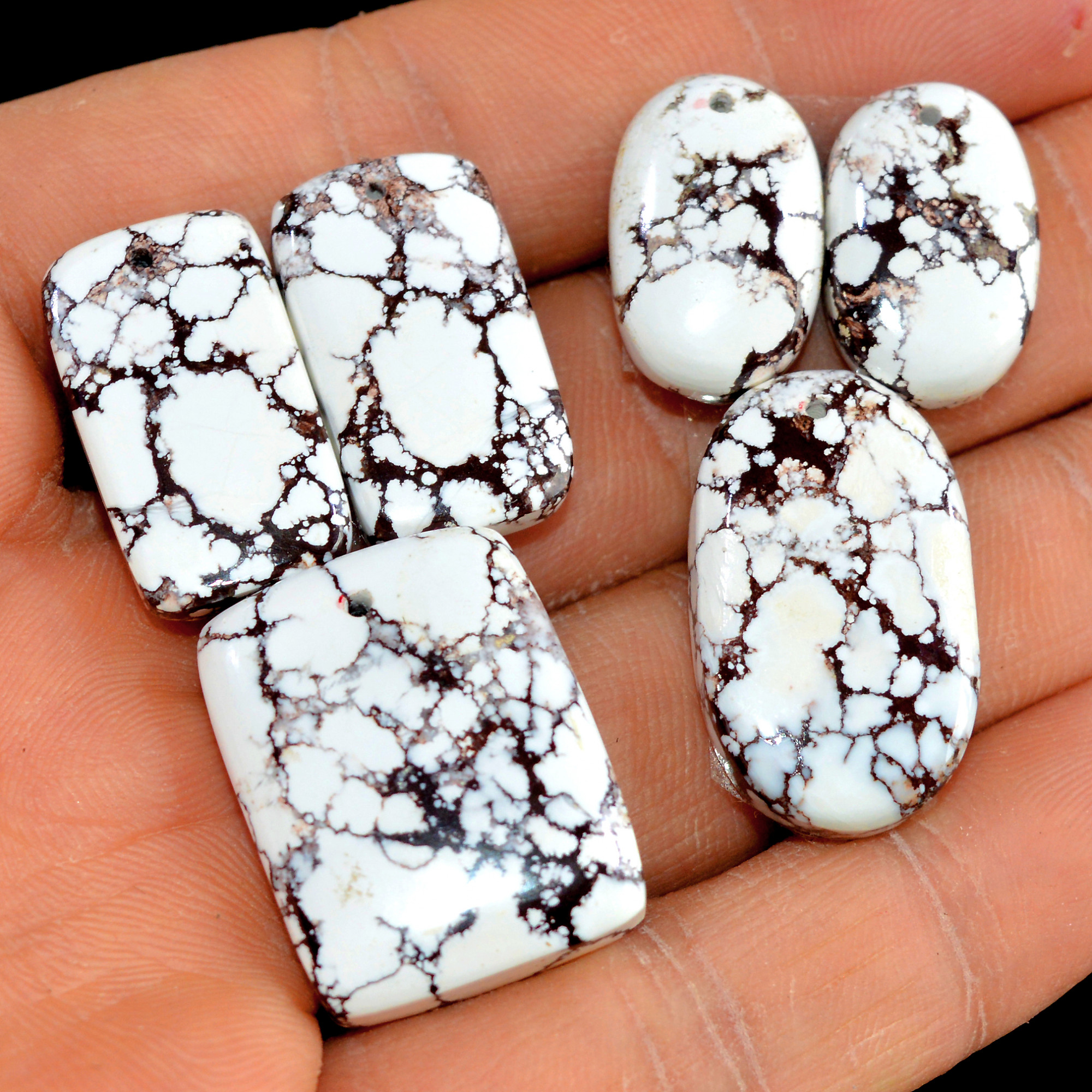 2 Set 111 Cts Natural Wild Horse Magnesite 3 Pcs Set Front Drill For Matching Semi-Precious Gemstone For Earring and Pendant Making 15488