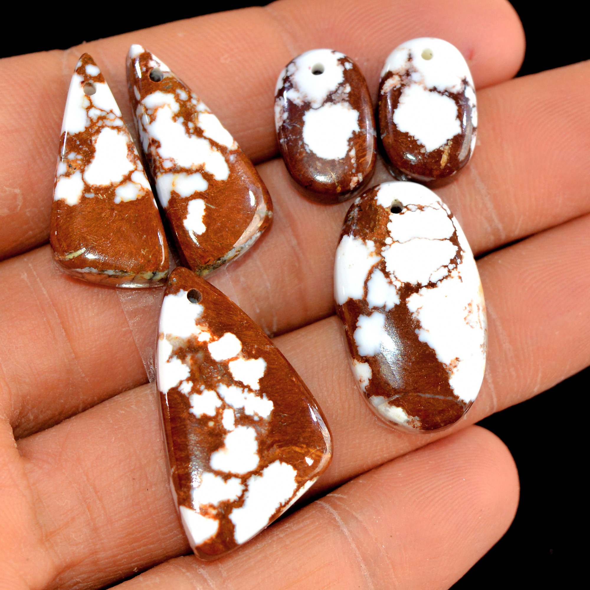 2 Set 91 Cts Natural Wild Horse Magnesite 3 Pcs Set Front Drill For Matching Semi-Precious Gemstone For Earring and Pendant Making 15489
