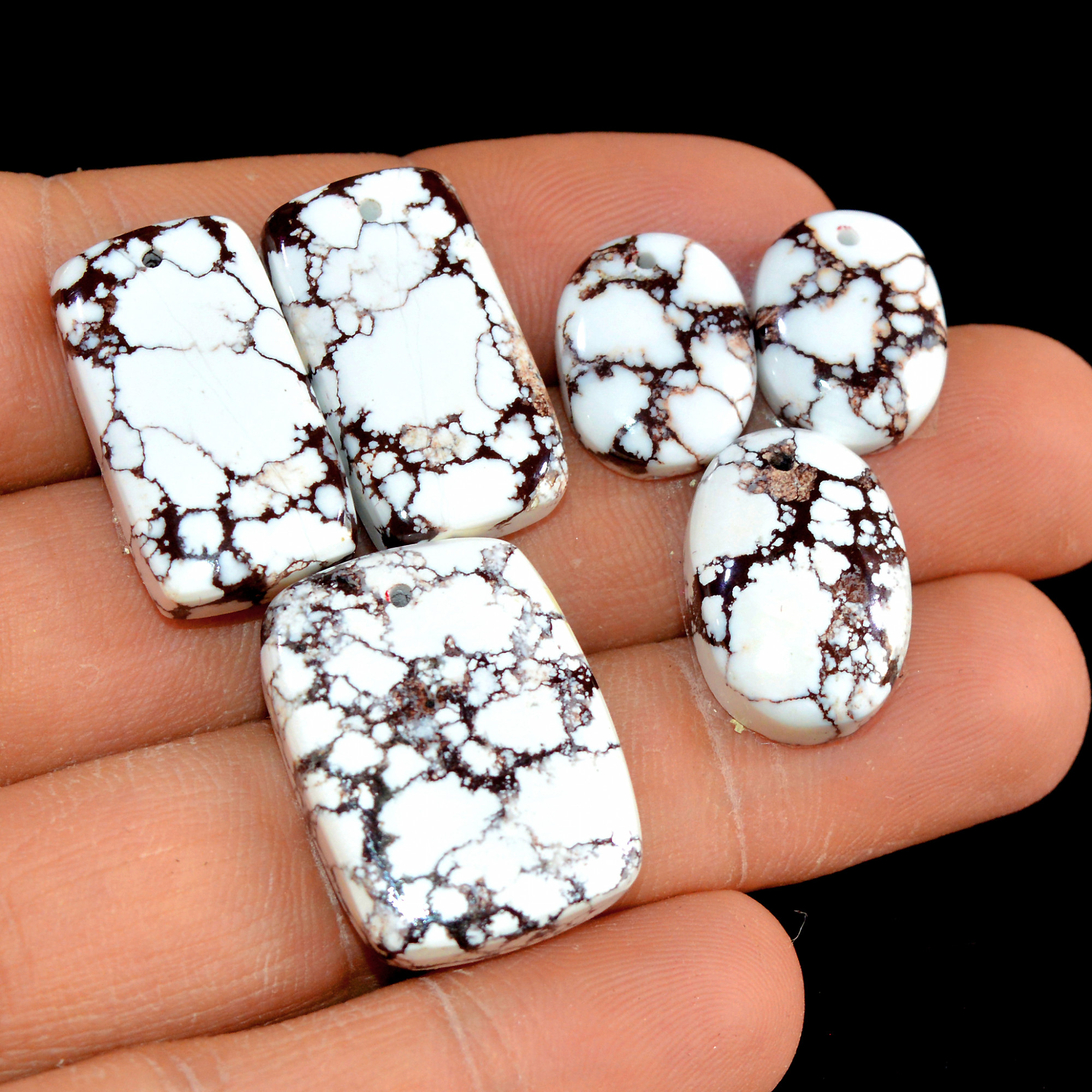 2 Set 93 Cts Natural Wild Horse Magnesite 3 Pcs Set Front Drill For Matching Semi-Precious Gemstone For Earring and Pendant Making 15490