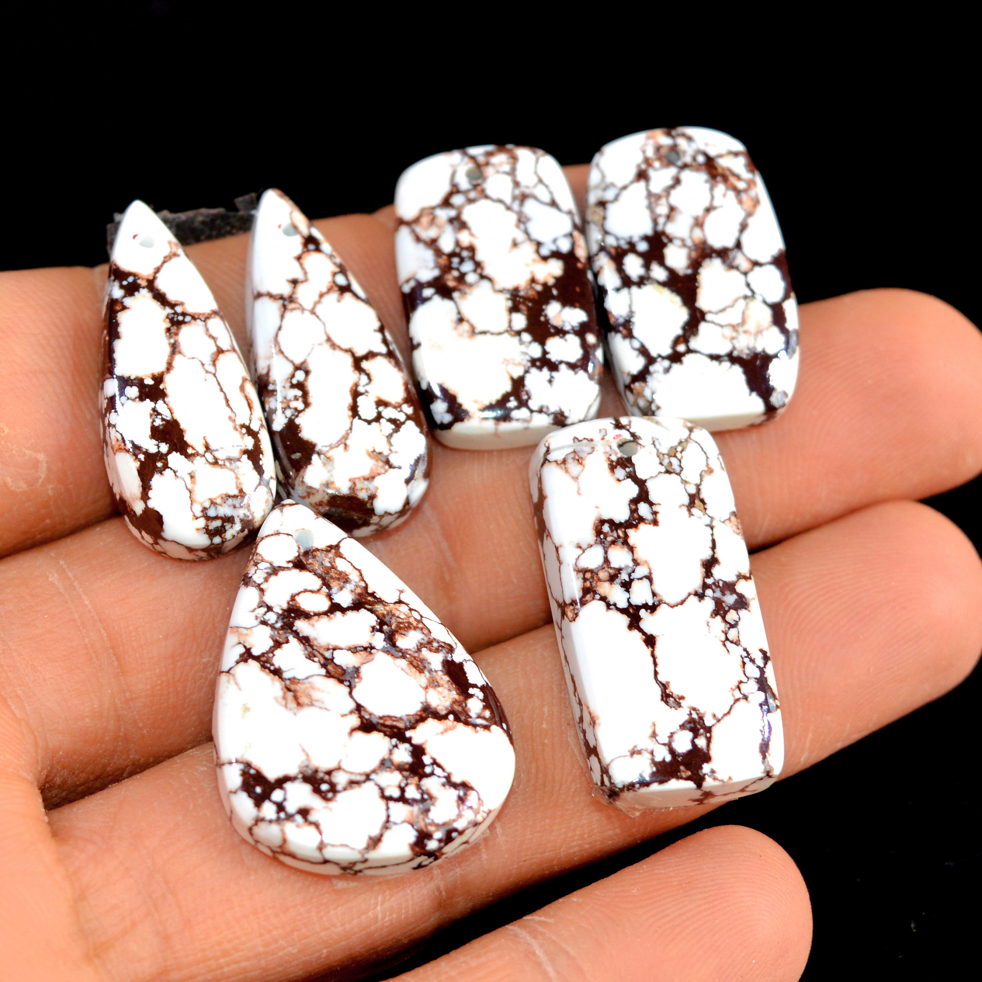 2 Set 118 Cts Natural Wild Horse Magnesite 3 Pcs Set Front Drill For Matching Semi-Precious Gemstone For Earring and Pendant Making 15491