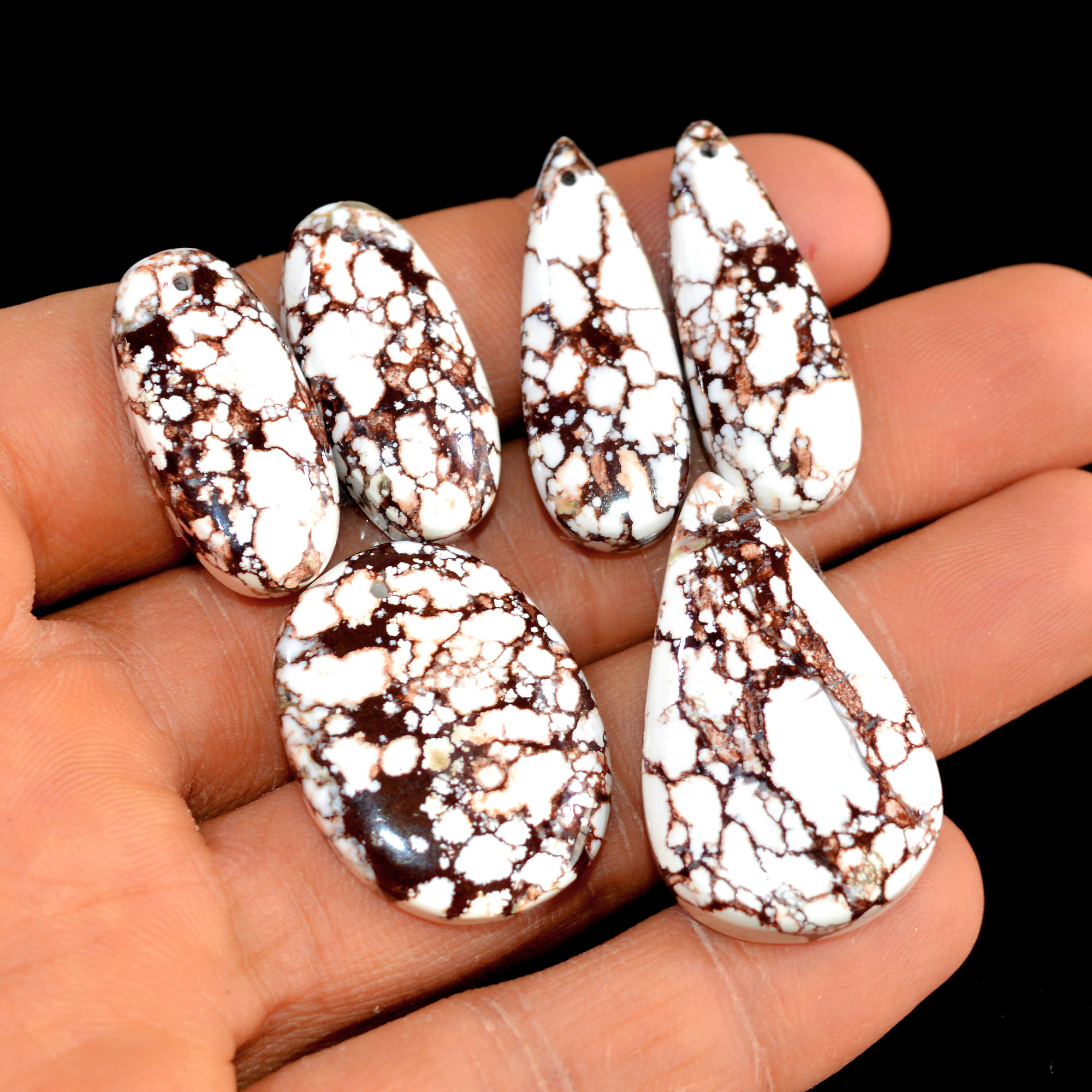 2 Set 139 Cts Natural Wild Horse Magnesite 3 Pcs Set Front Drill For Matching Semi-Precious Gemstone For Earring and Pendant Making 15492