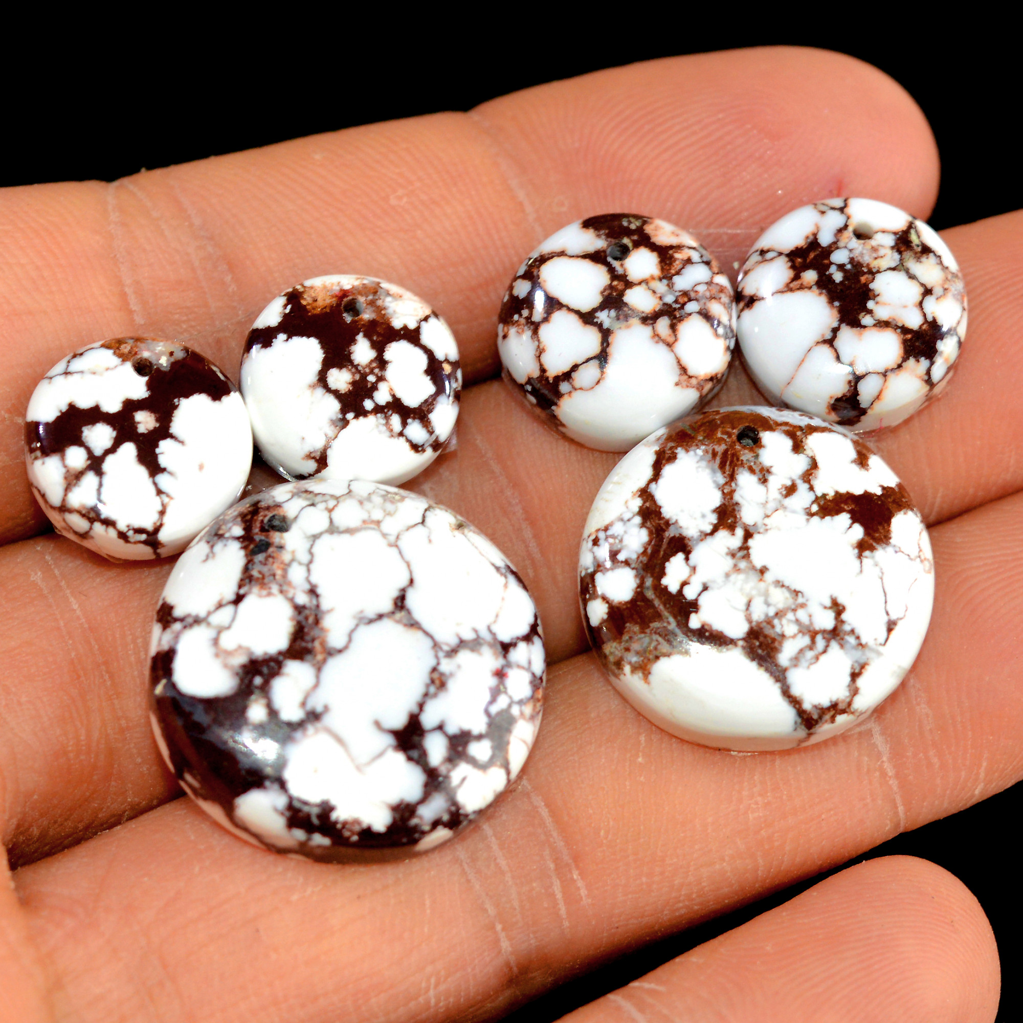 2 Set 83 Cts Natural Wild Horse Magnesite 3 Pcs Set Front Drill For Matching Semi-Precious Gemstone For Earring and Pendant Making 15493