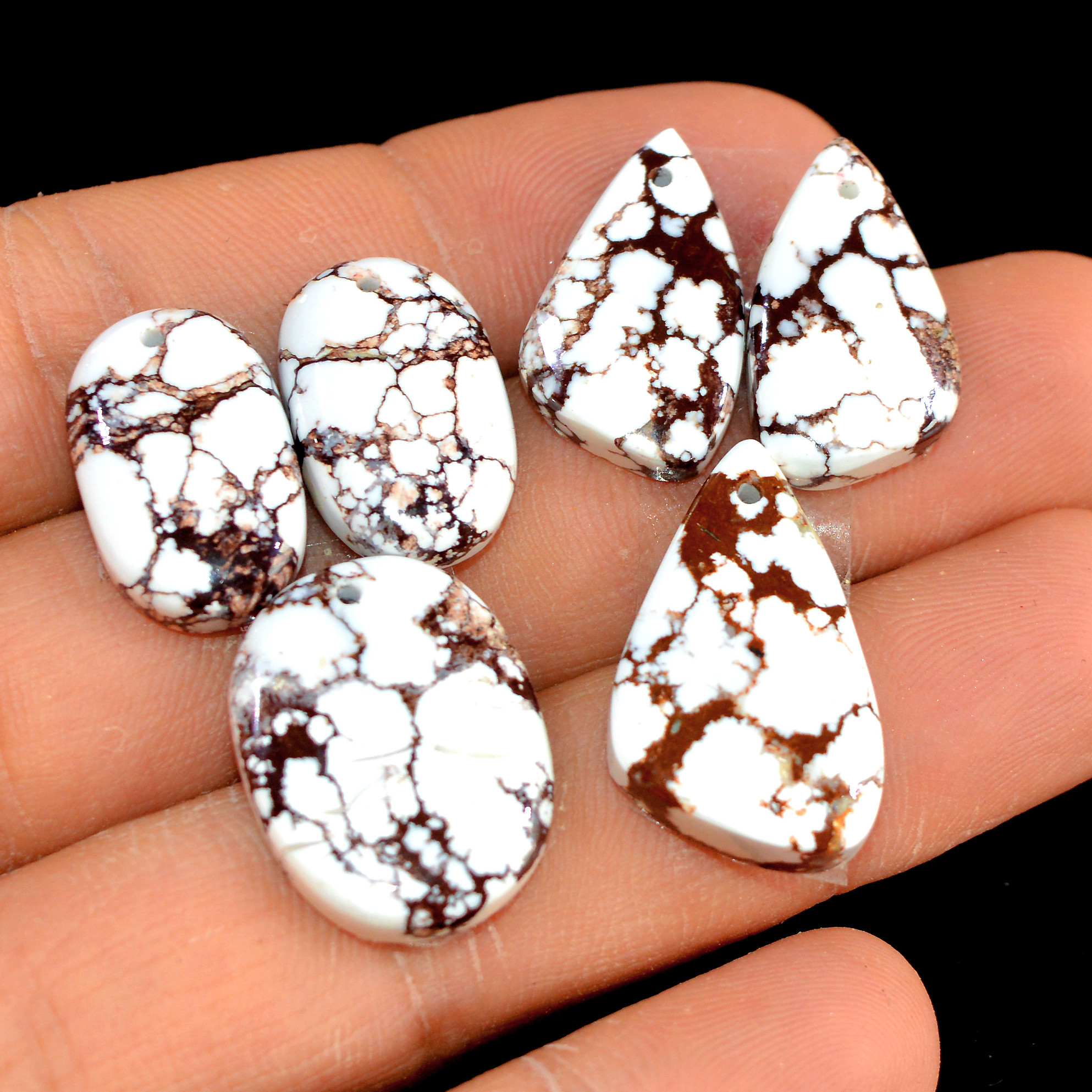 2 Set 70 Cts Natural Wild Horse Magnesite 3 Pcs Set Front Drill For Matching Semi-Precious Gemstone For Earring and Pendant Making 15494