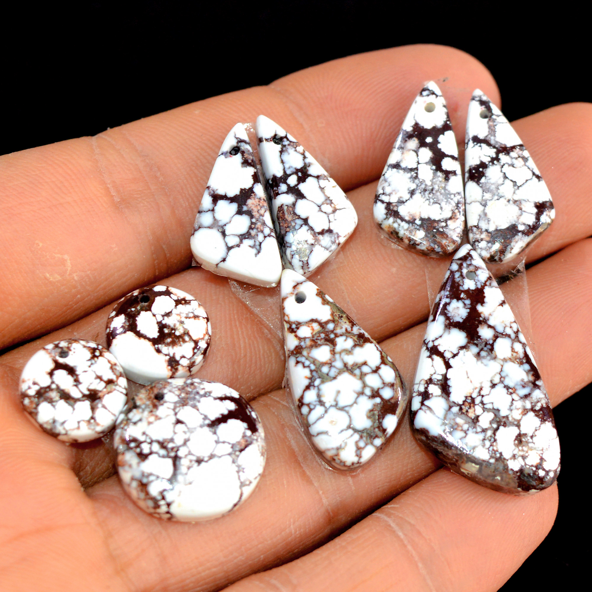 3 Set 85 Cts Natural Wild Horse Magnesite 3 Pcs Set Front Drill For Matching Semi-Precious Gemstone For Earring and Pendant Making 15495