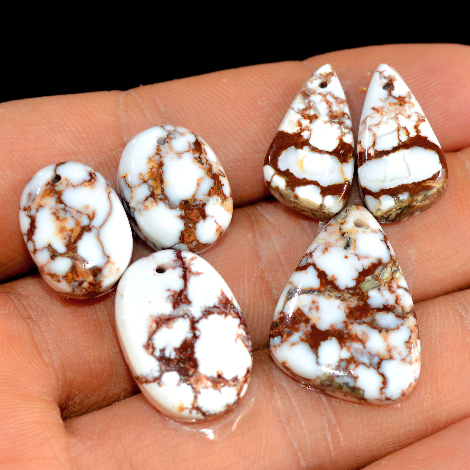 2 Set 71 Cts Natural Wild Horse Magnesite 3 Pcs Set Front Drill For Matching Semi-Precious Gemstone For Earring and Pendant Making 15496