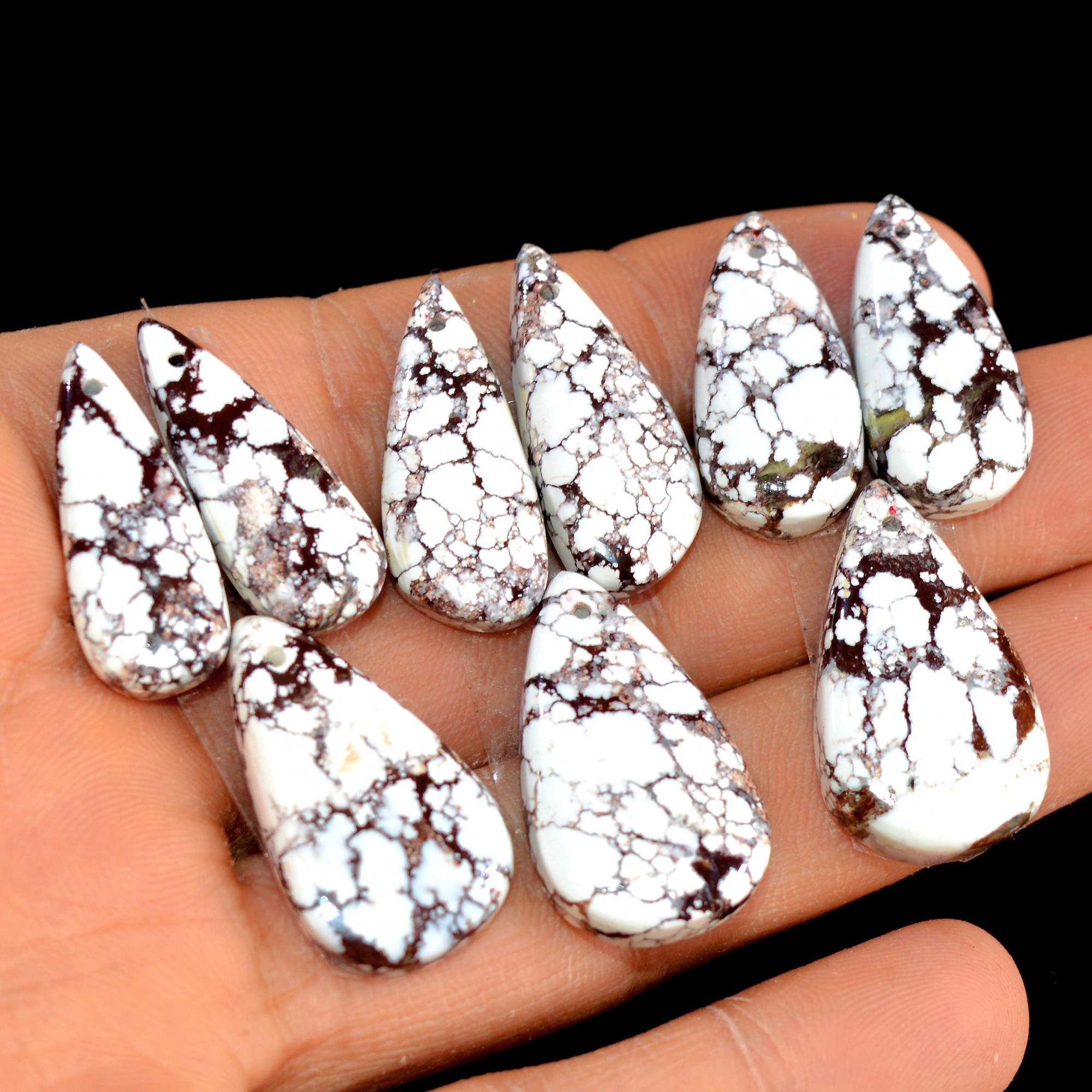3 Set 129 Cts Natural Wild Horse Magnesite 3 Pcs Set Front Drill For Matching Semi-Precious Gemstone For Earring and Pendant Making 15497
